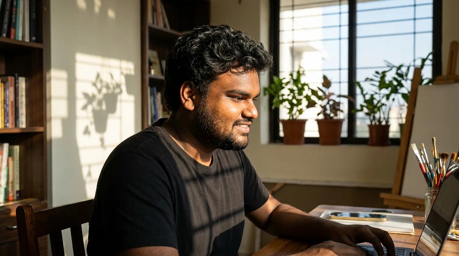 Ashish working at his desk