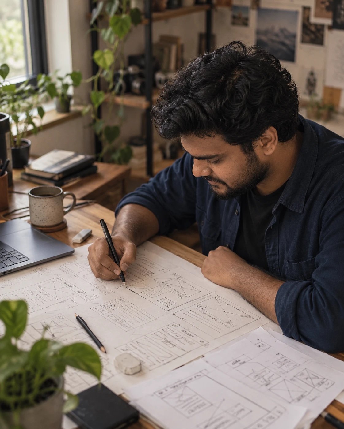 Ashish sketching wireframes on paper