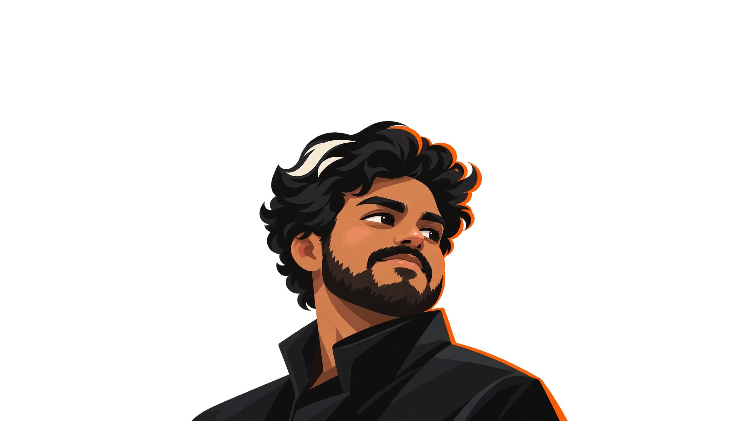 Flat vector illustration of Ashish, chin raised, looking up and away