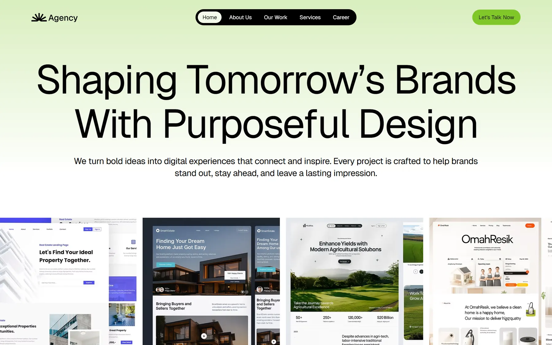 Agency homepage on desktop