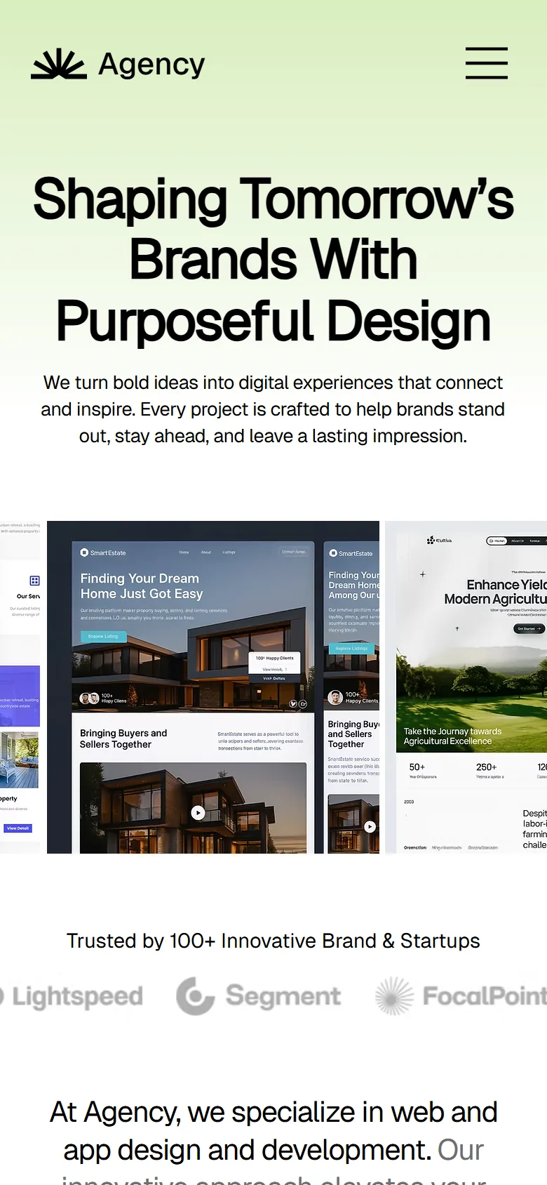 Agency homepage on a phone