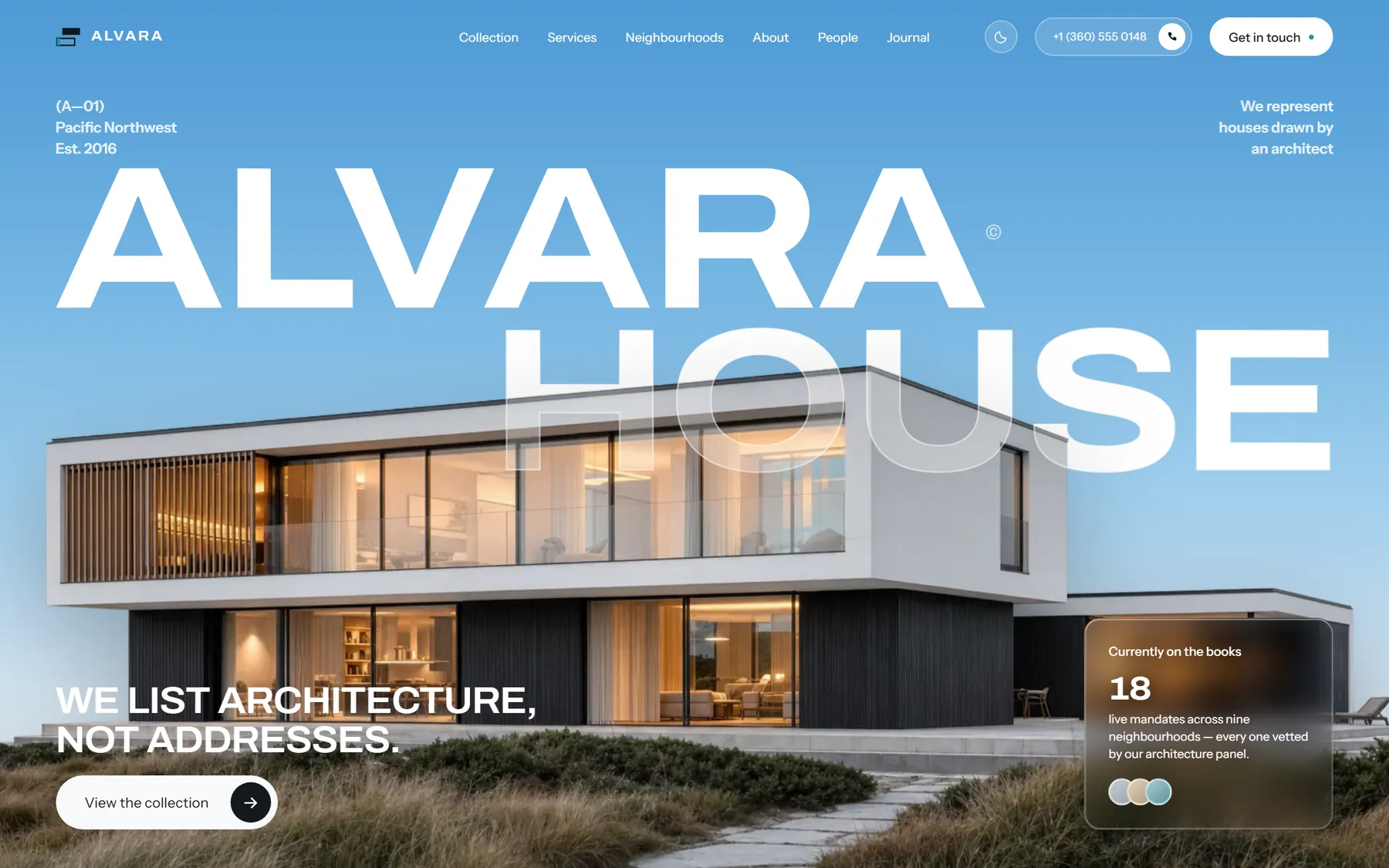 Alvara House homepage on desktop
