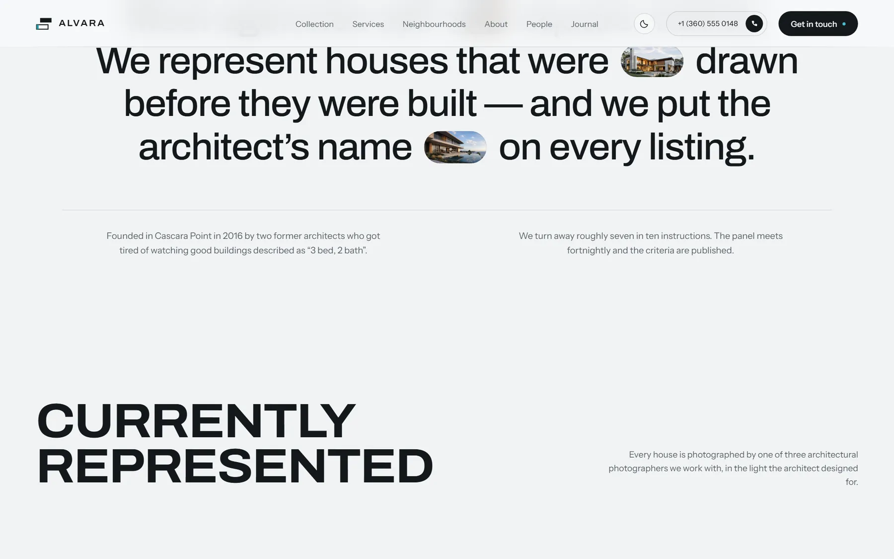 Alvara House, further down the homepage