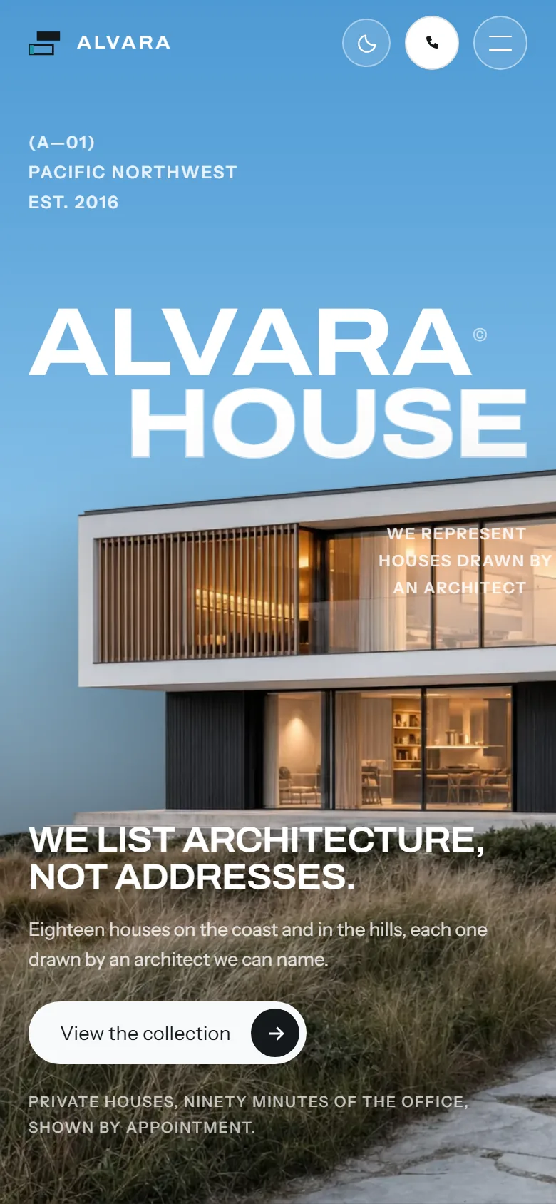 Alvara House homepage on a phone