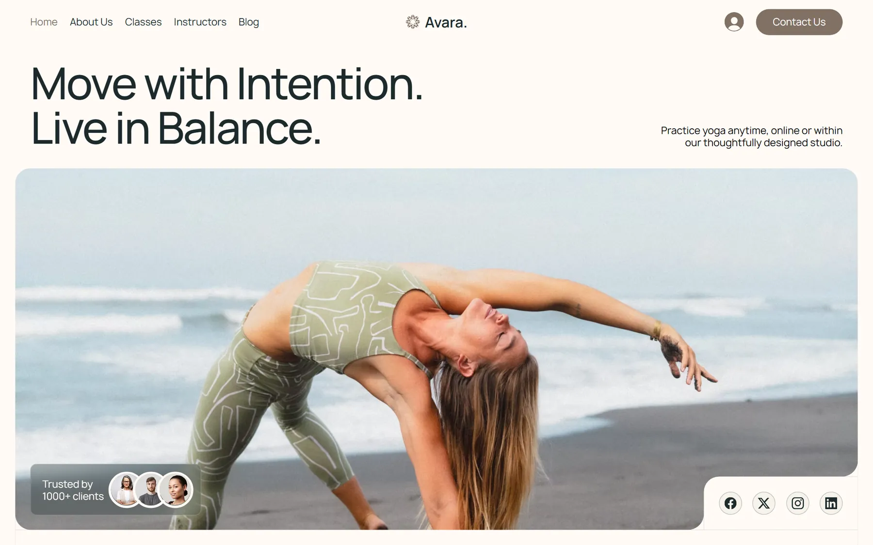 Avara homepage on desktop