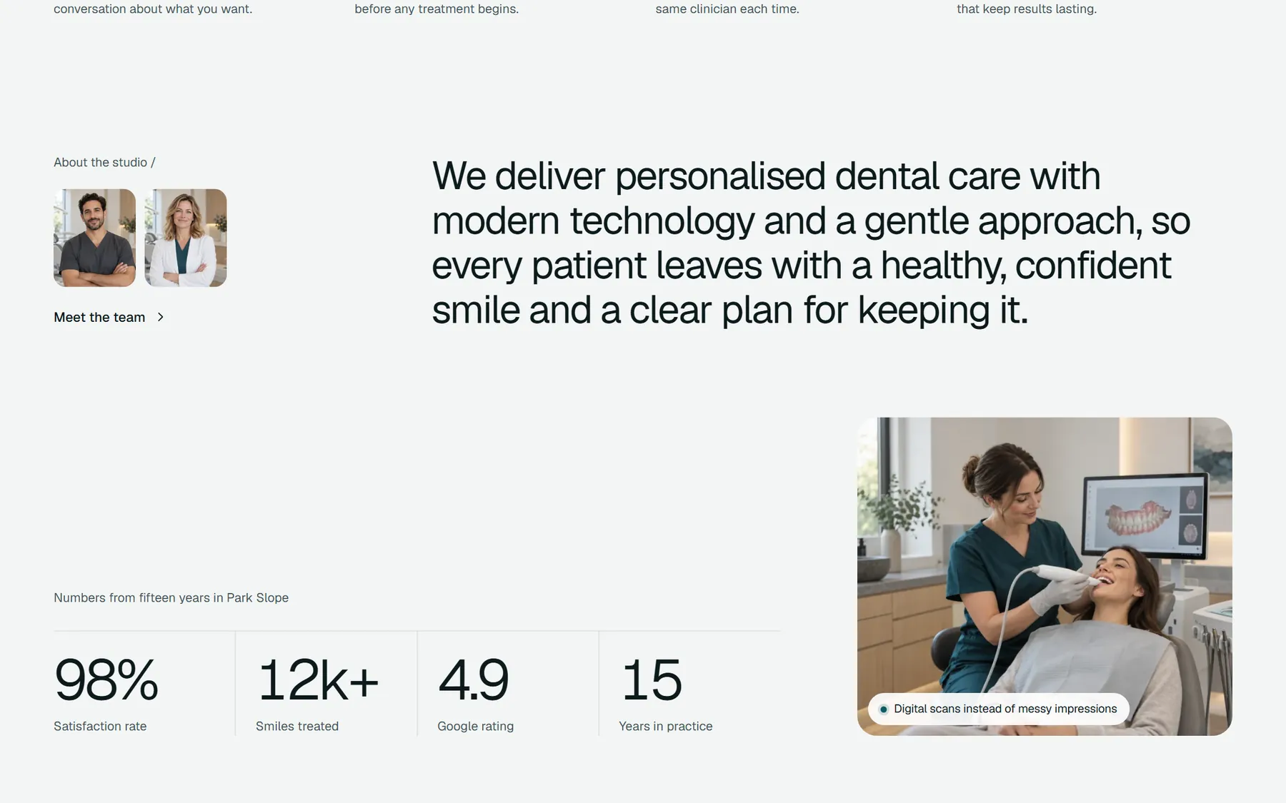 Aveline Dental, further down the homepage