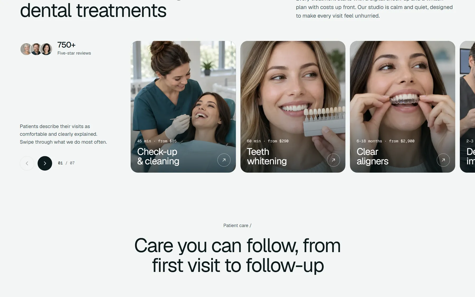 Aveline Dental, another section on desktop