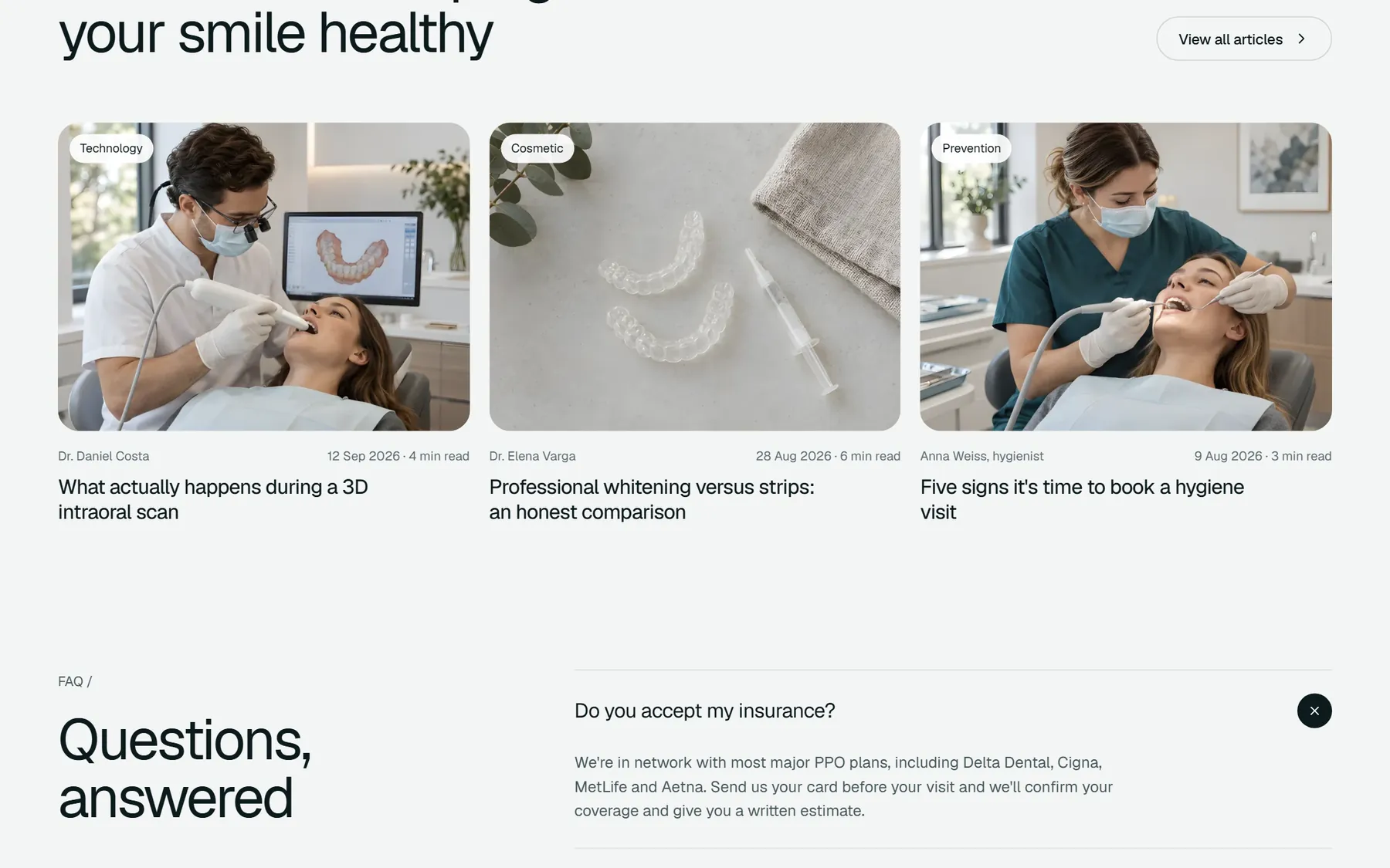 Aveline Dental website, screen 7