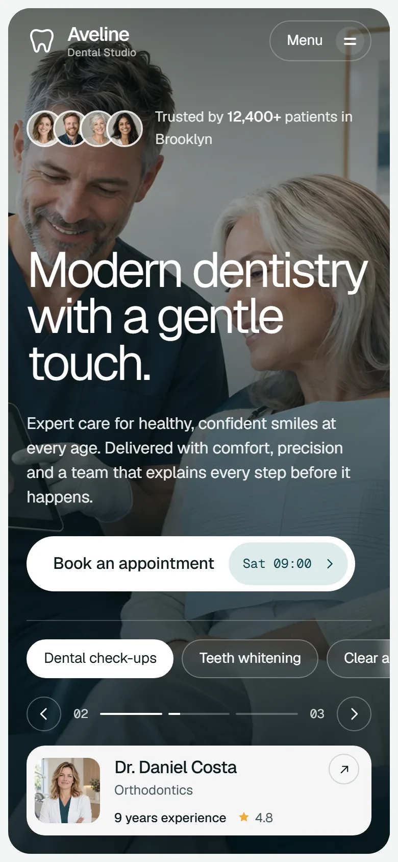 Aveline Dental homepage on a phone
