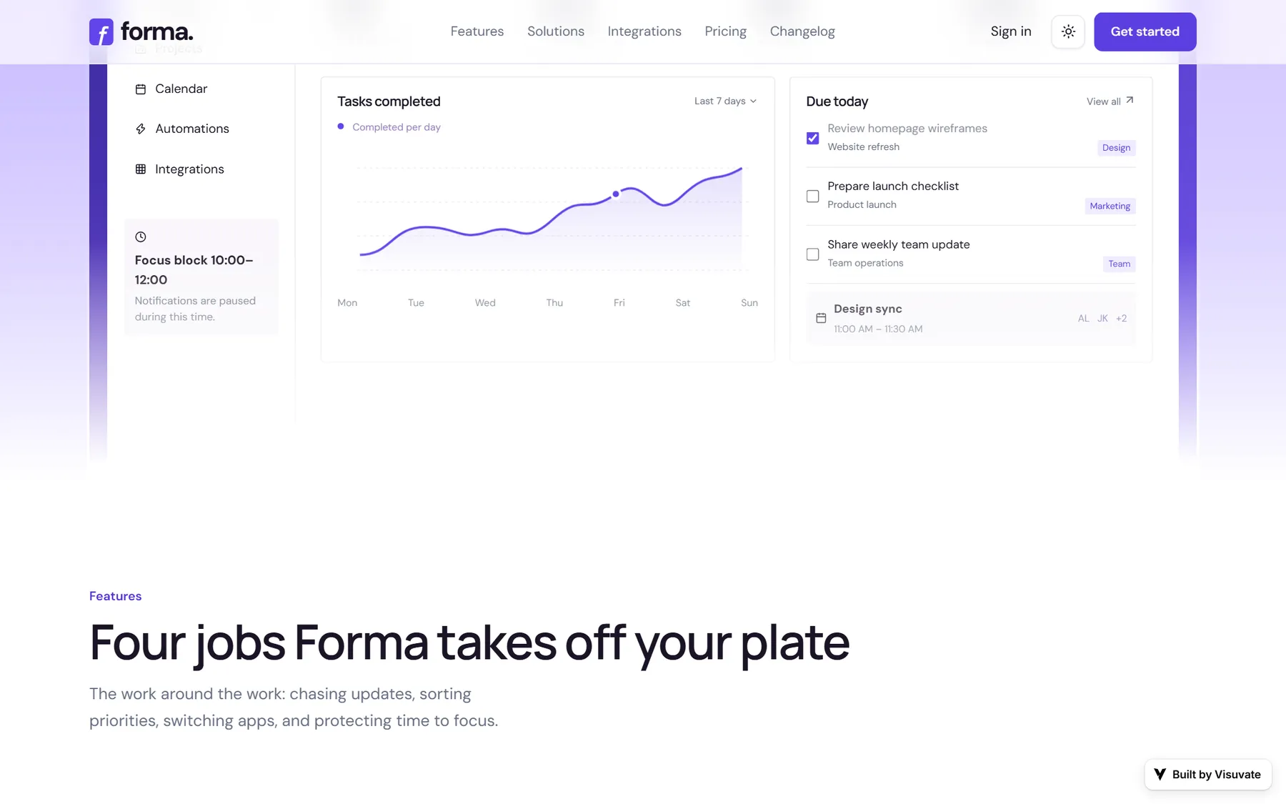 Forma, further down the homepage
