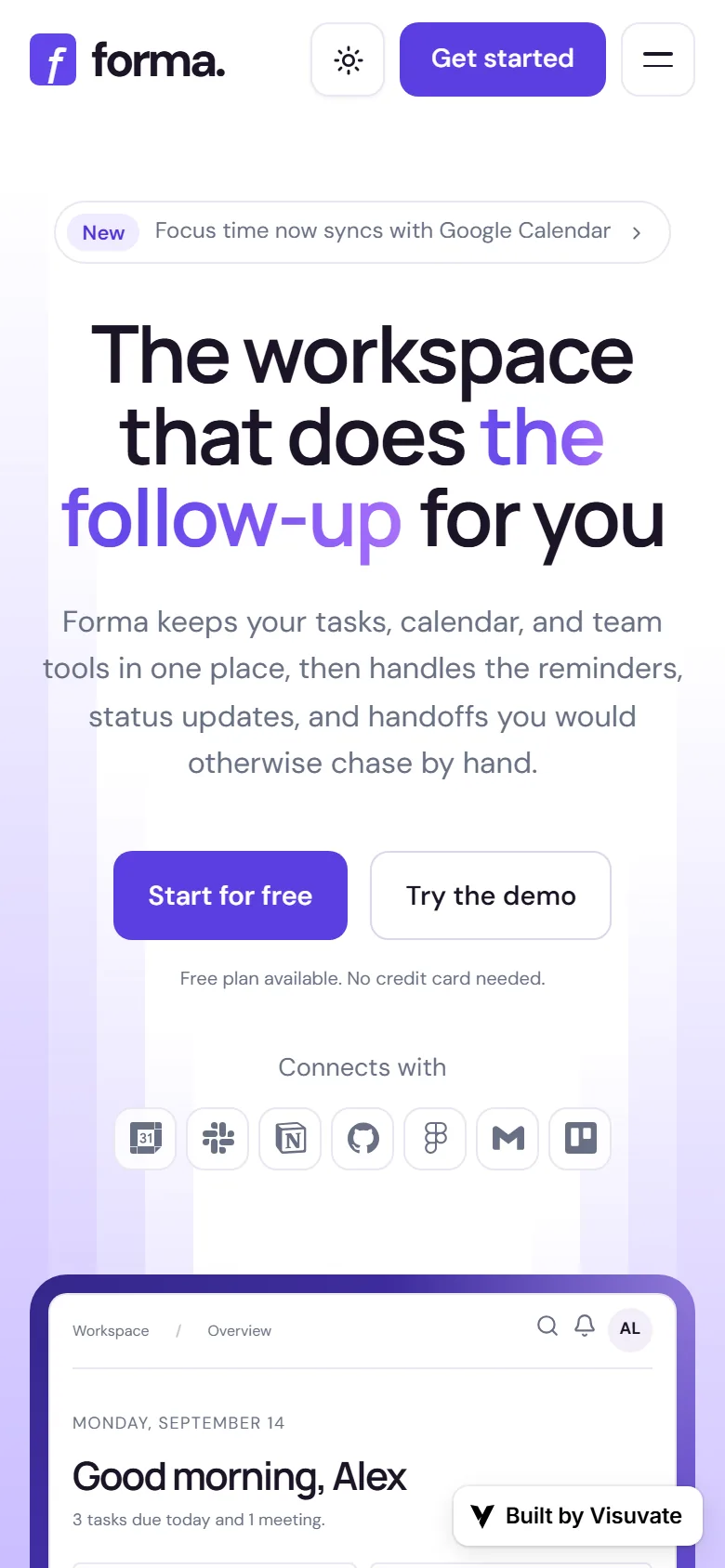 Forma homepage on a phone
