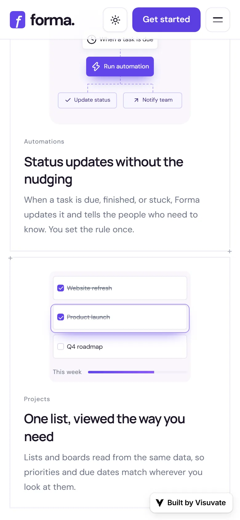 Forma further down the homepage on a phone