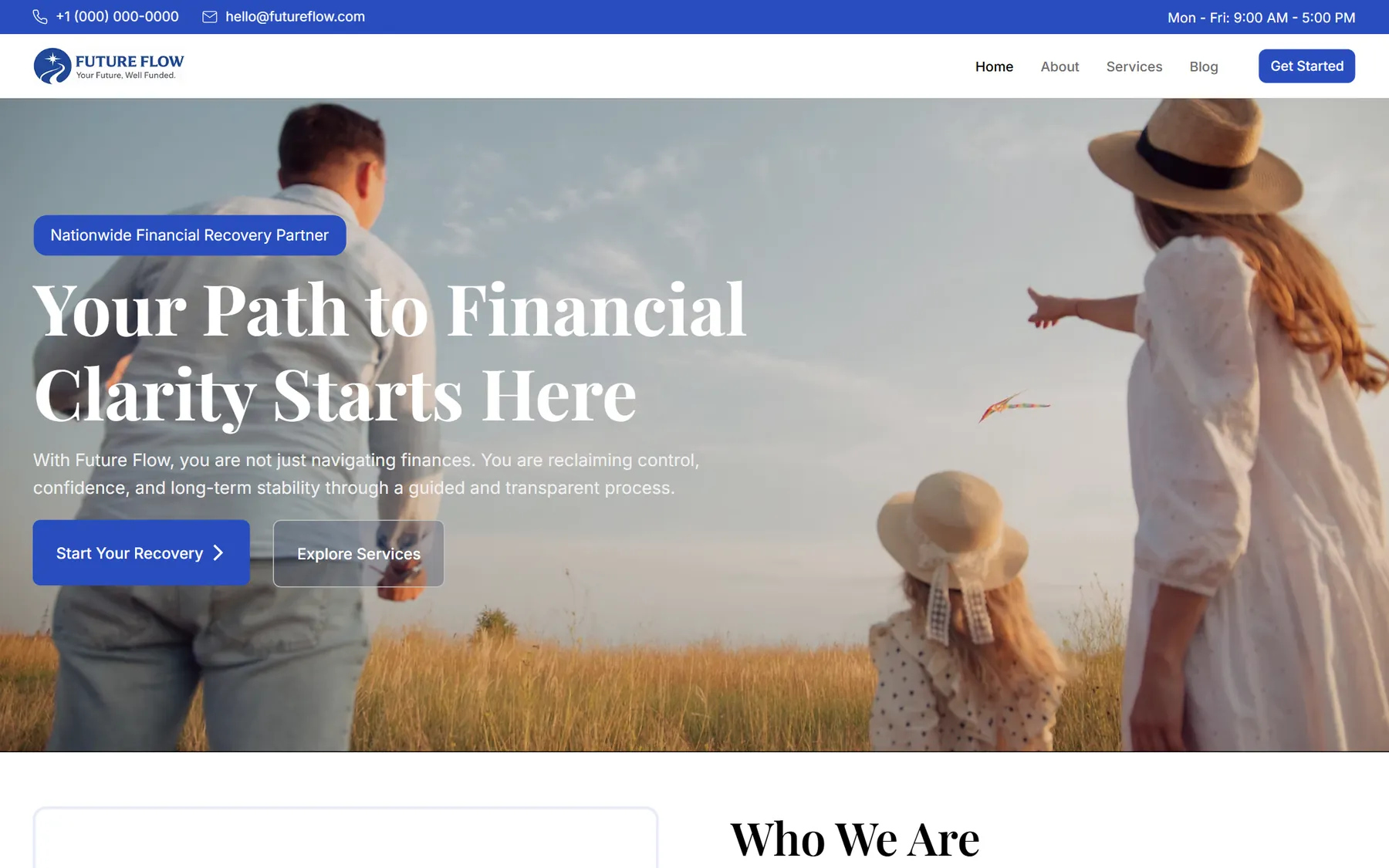 Future Flow homepage on desktop
