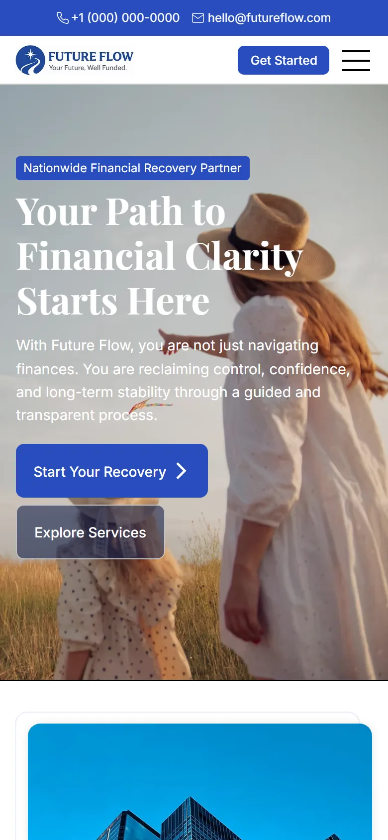 Future Flow homepage on a phone