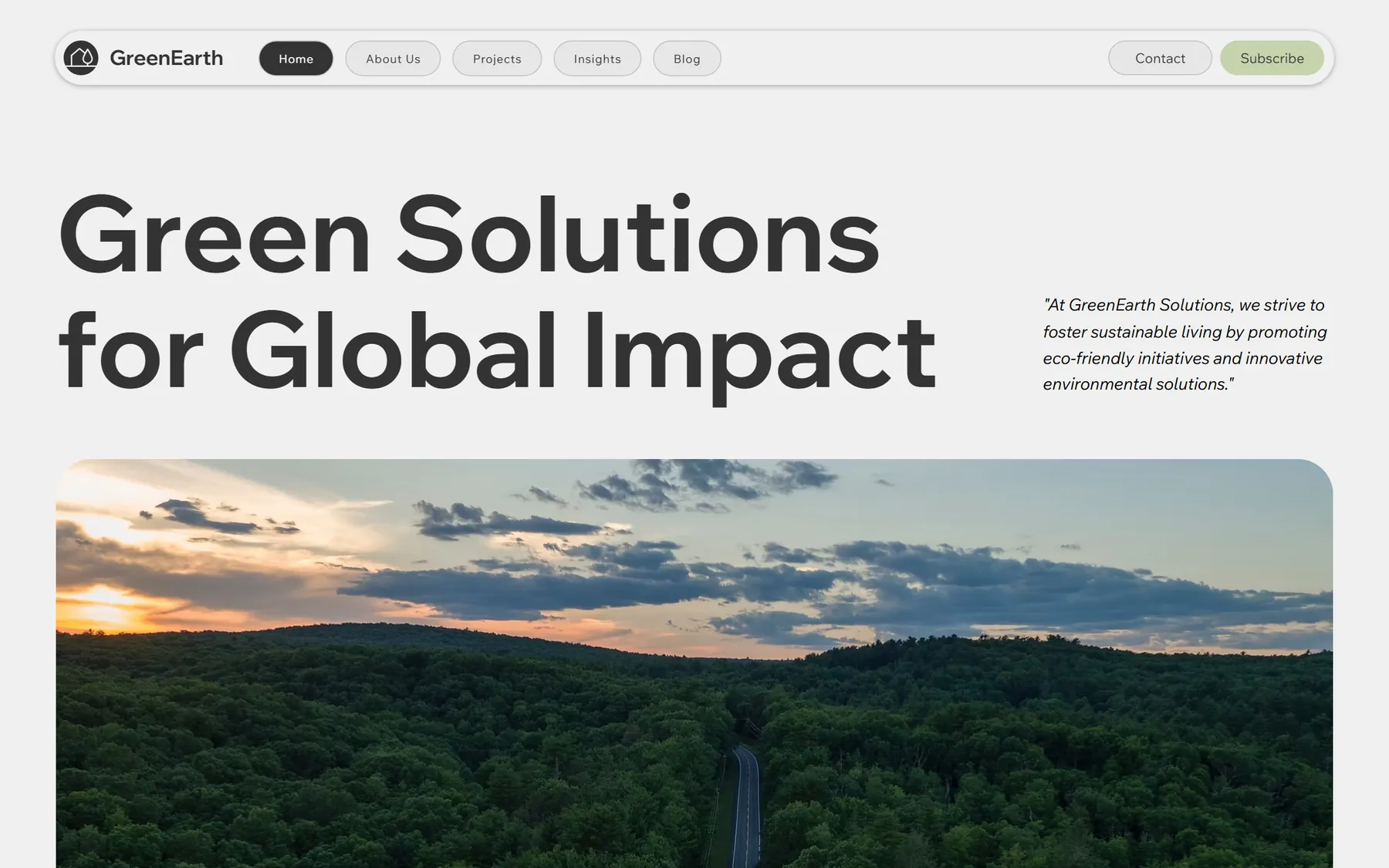 Green Earth homepage on desktop