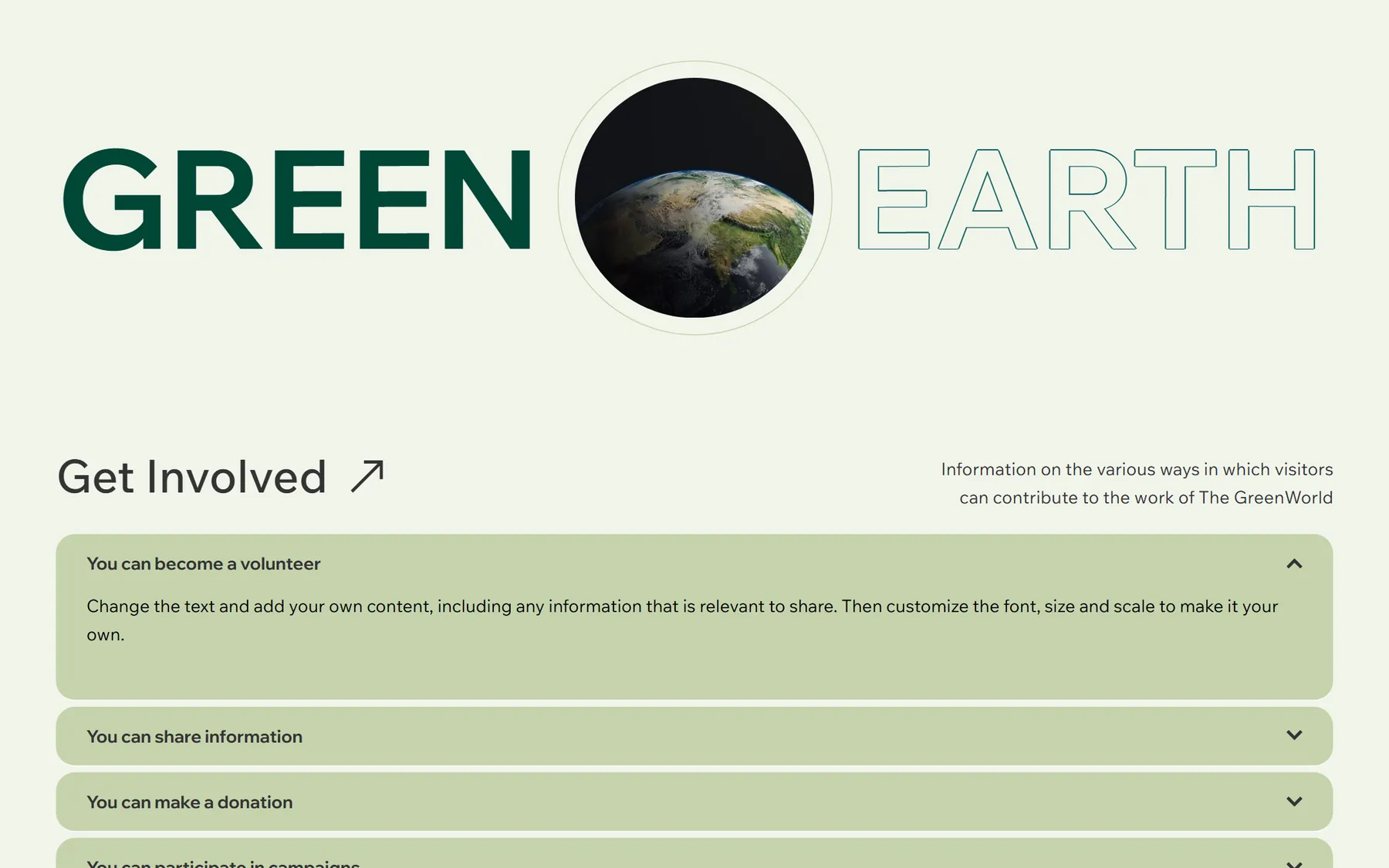 Green Earth website, screen 4