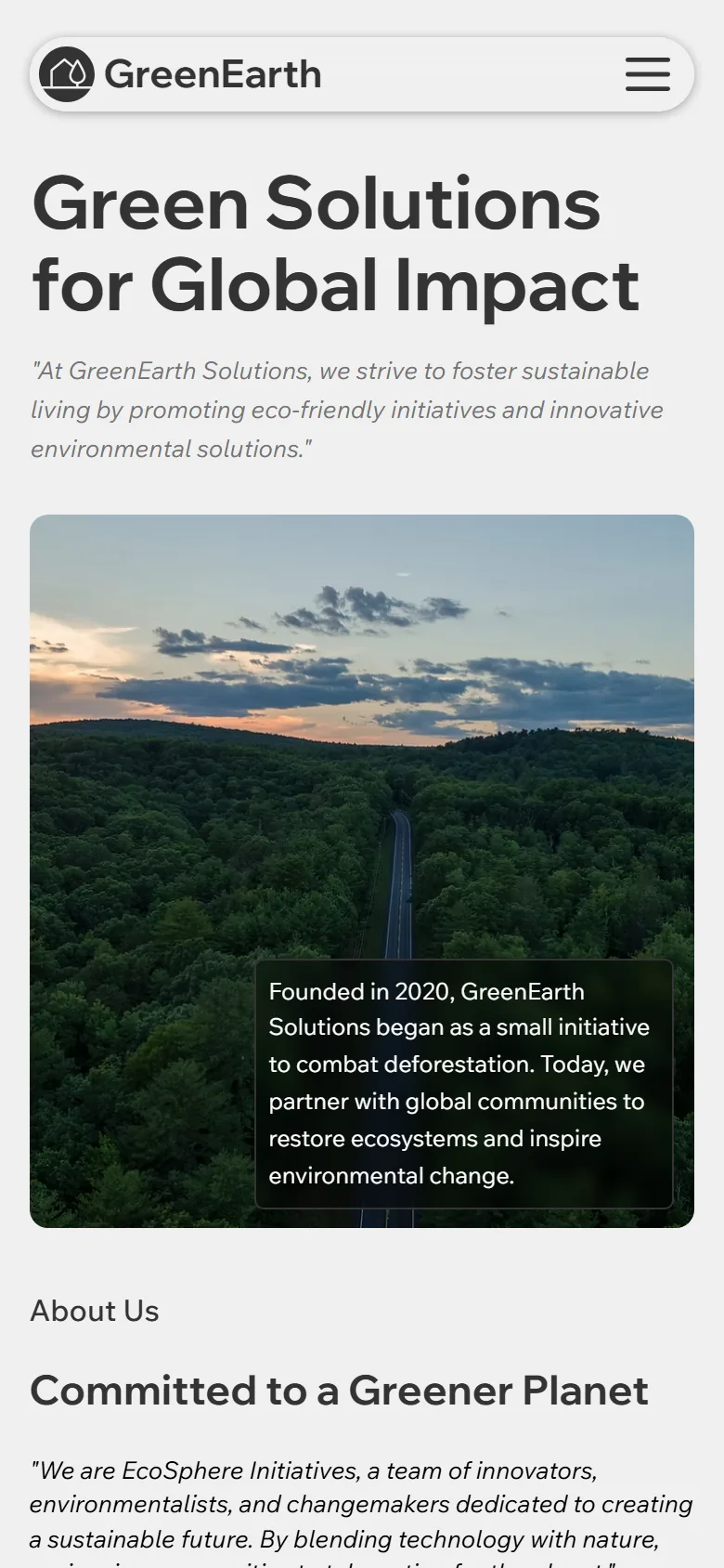 Green Earth homepage on a phone