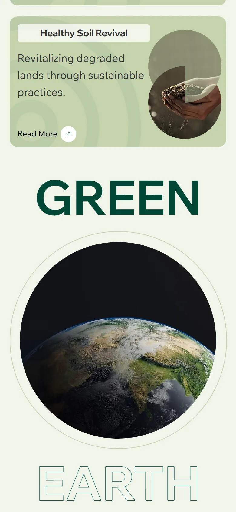 Green Earth further down the homepage on a phone
