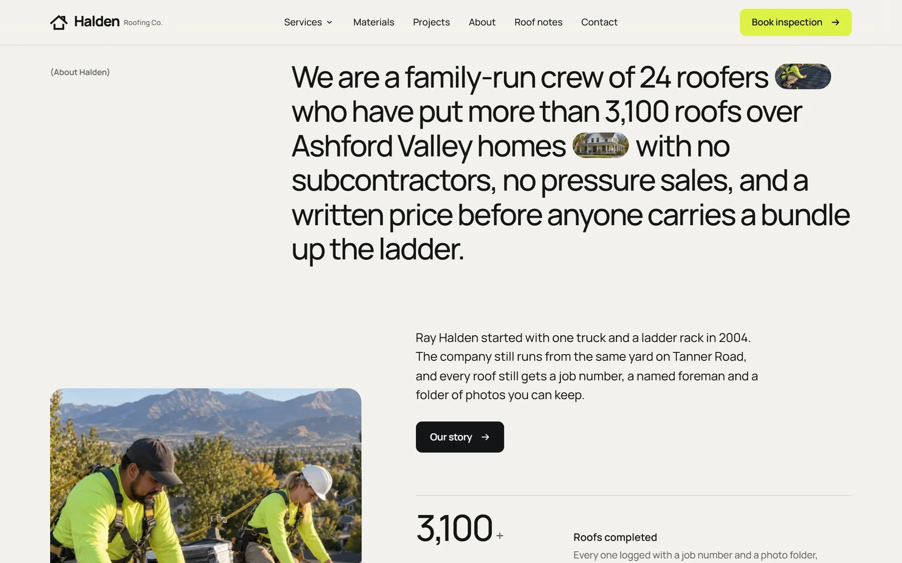 Halden Roofing, further down the homepage