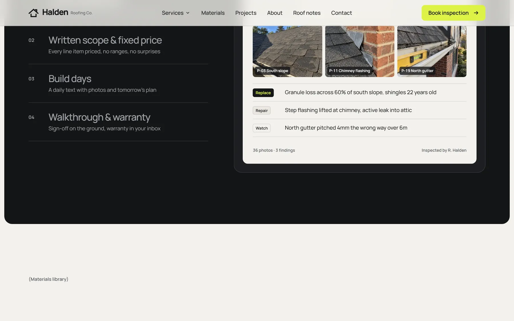 Halden Roofing website, screen 5