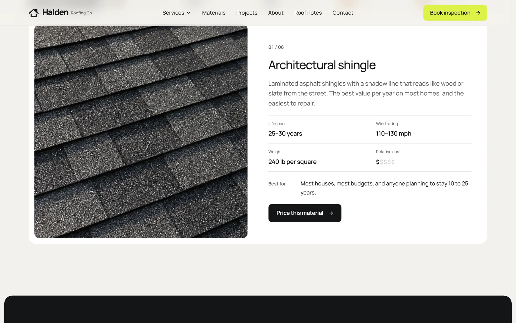 Halden Roofing website, screen 6