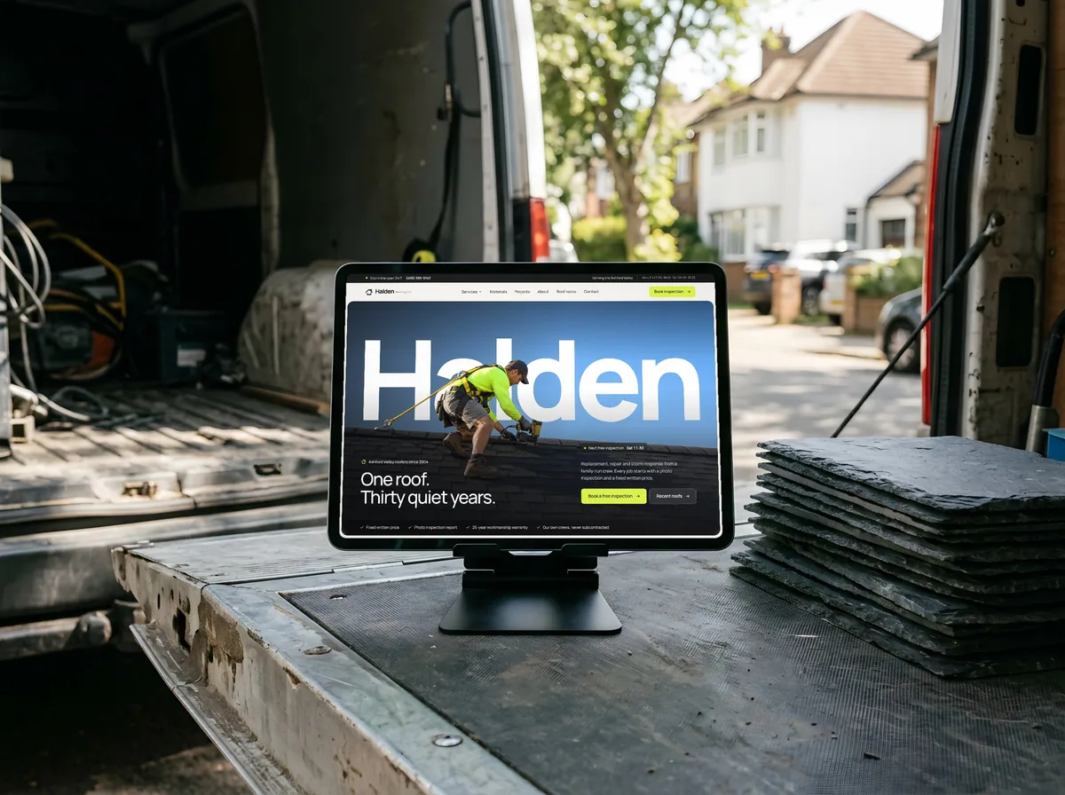 Halden Roofing website on a device