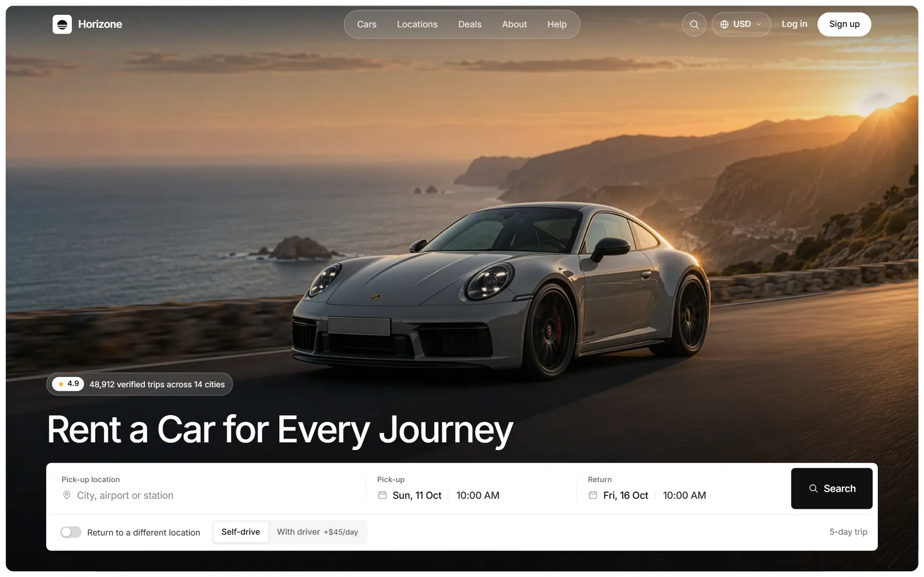 Horizone homepage on desktop