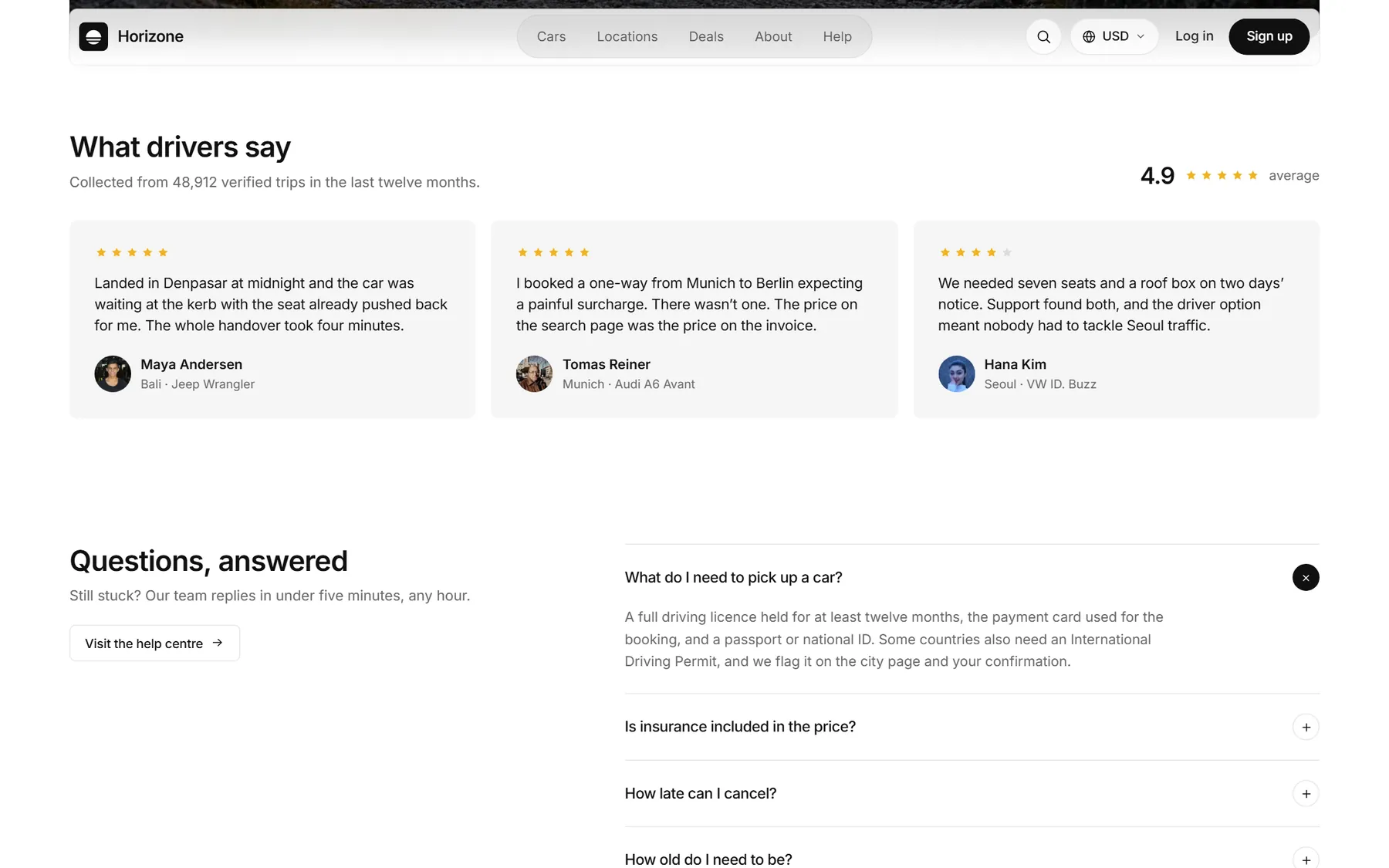Horizone website, screen 6