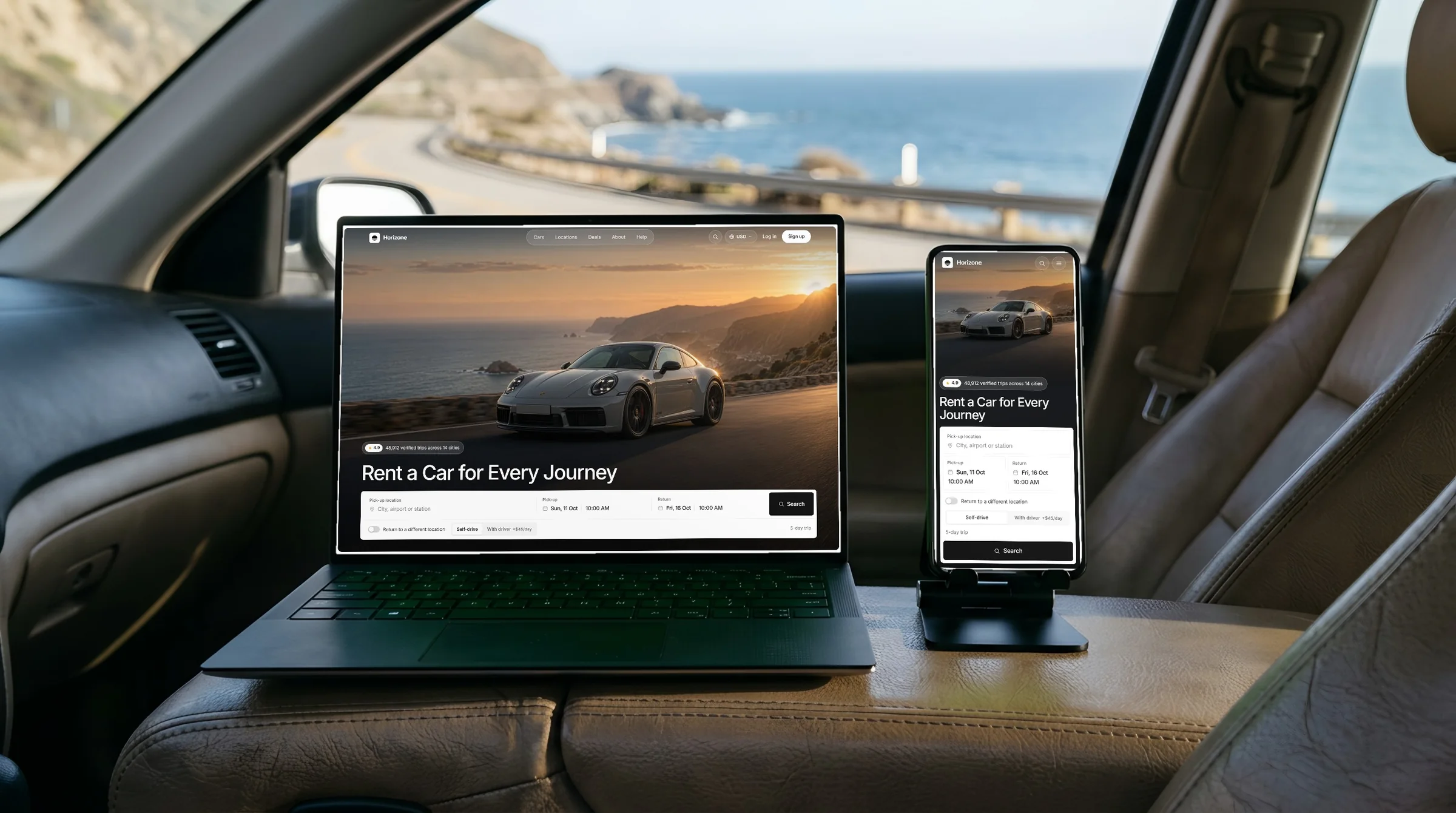 The Horizone website on a laptop and a phone