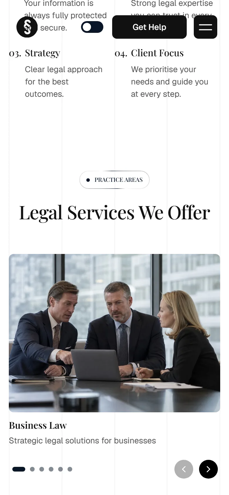 Kingswell Law further down the homepage on a phone
