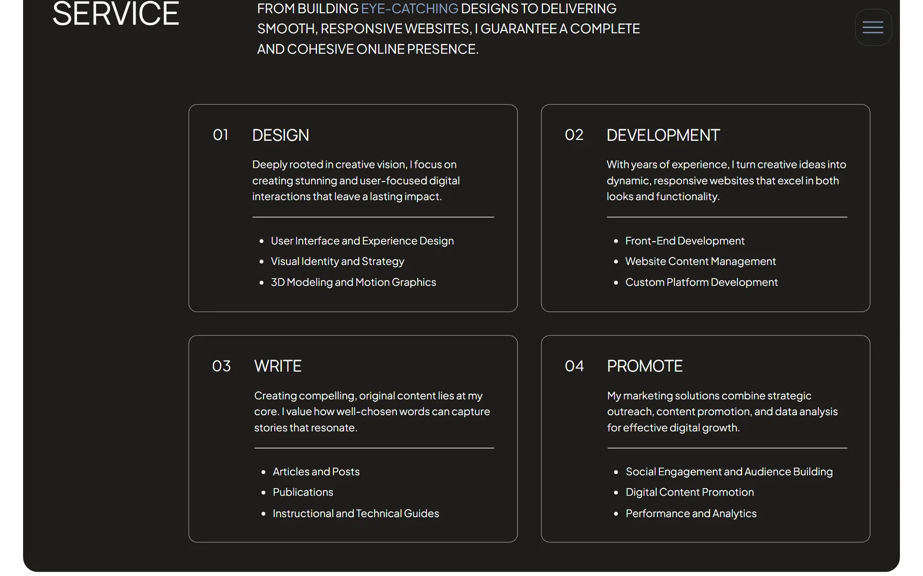 Launchfolio, further down the homepage