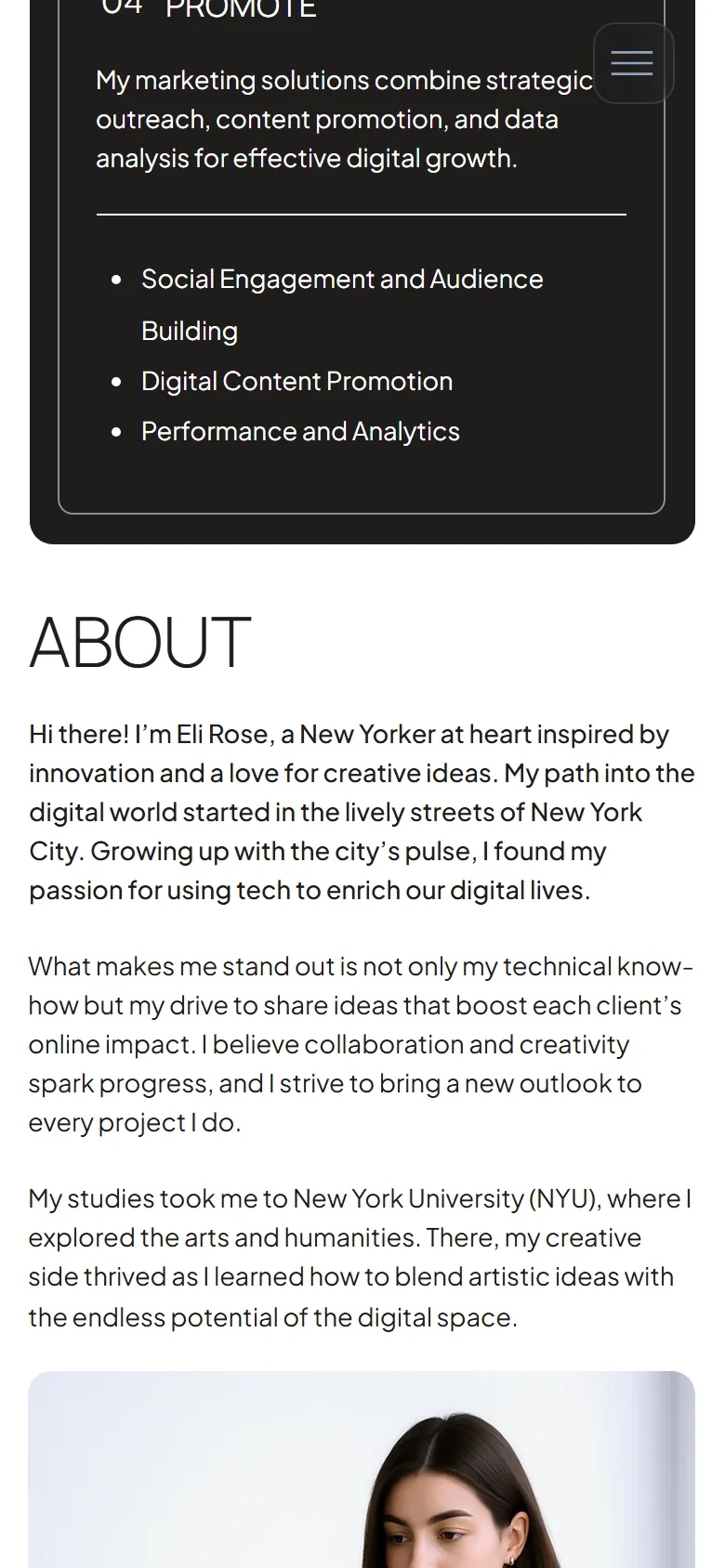 Launchfolio further down the homepage on a phone