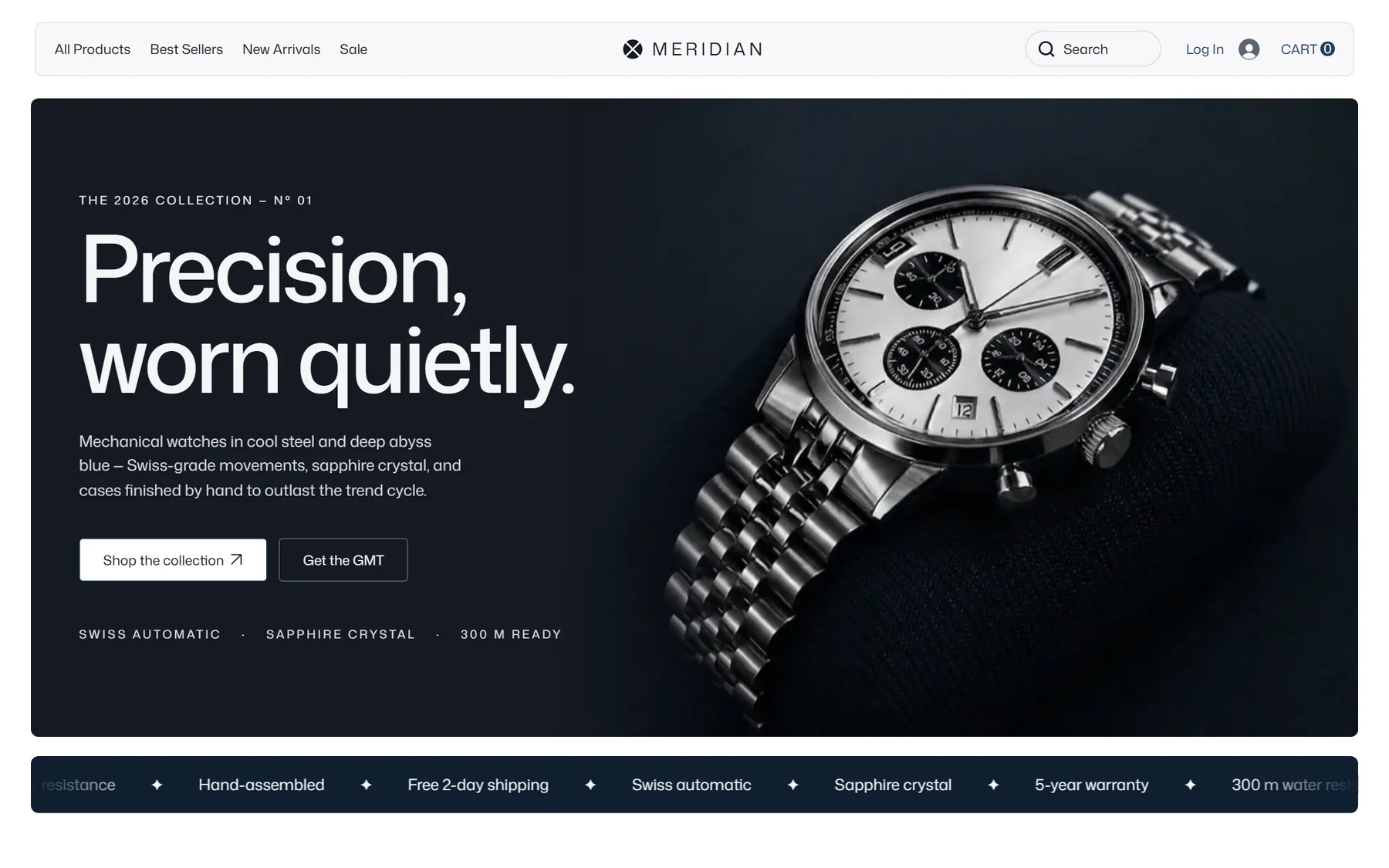 Meridian eCom homepage on desktop