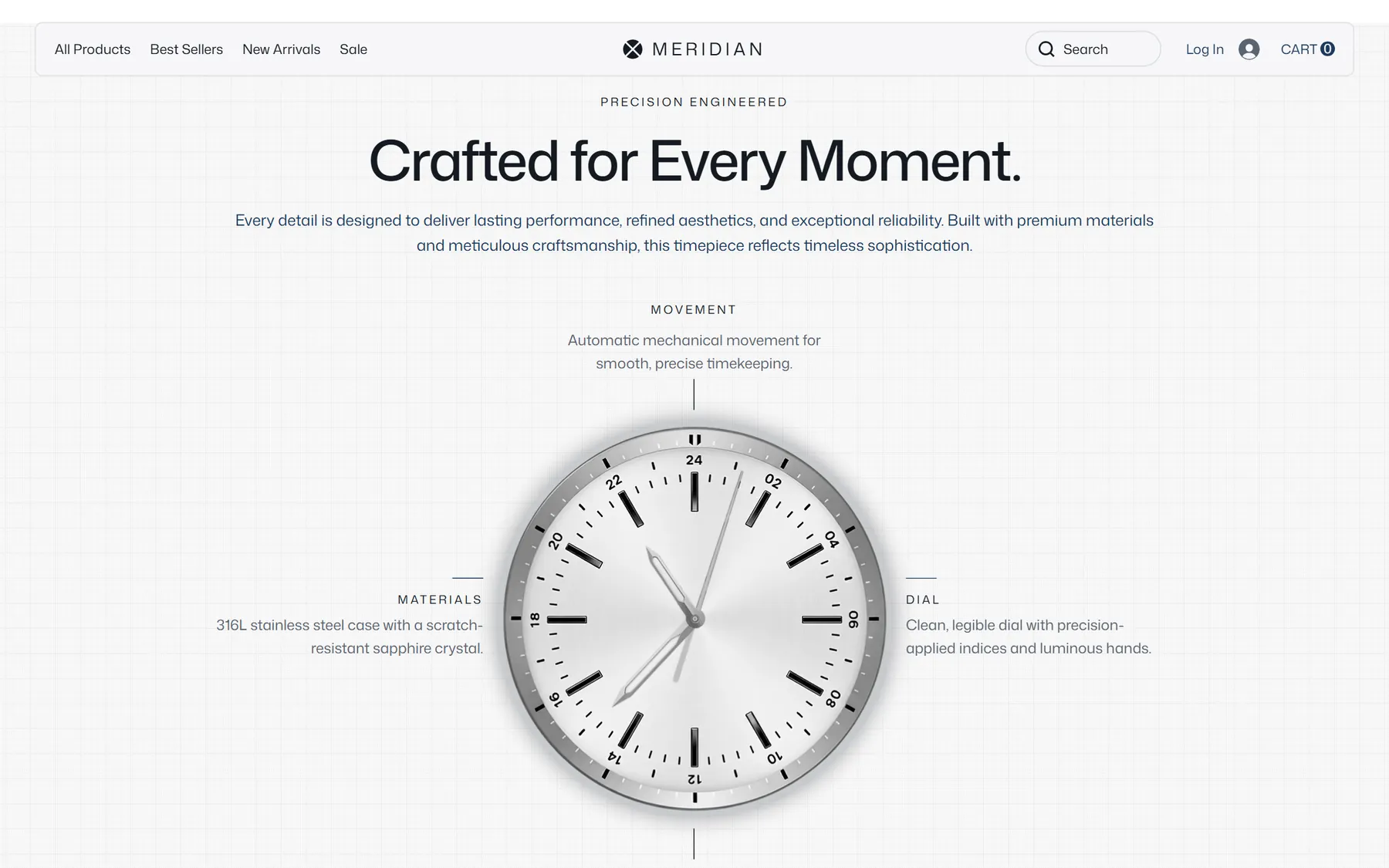 Meridian eCom, another section on desktop