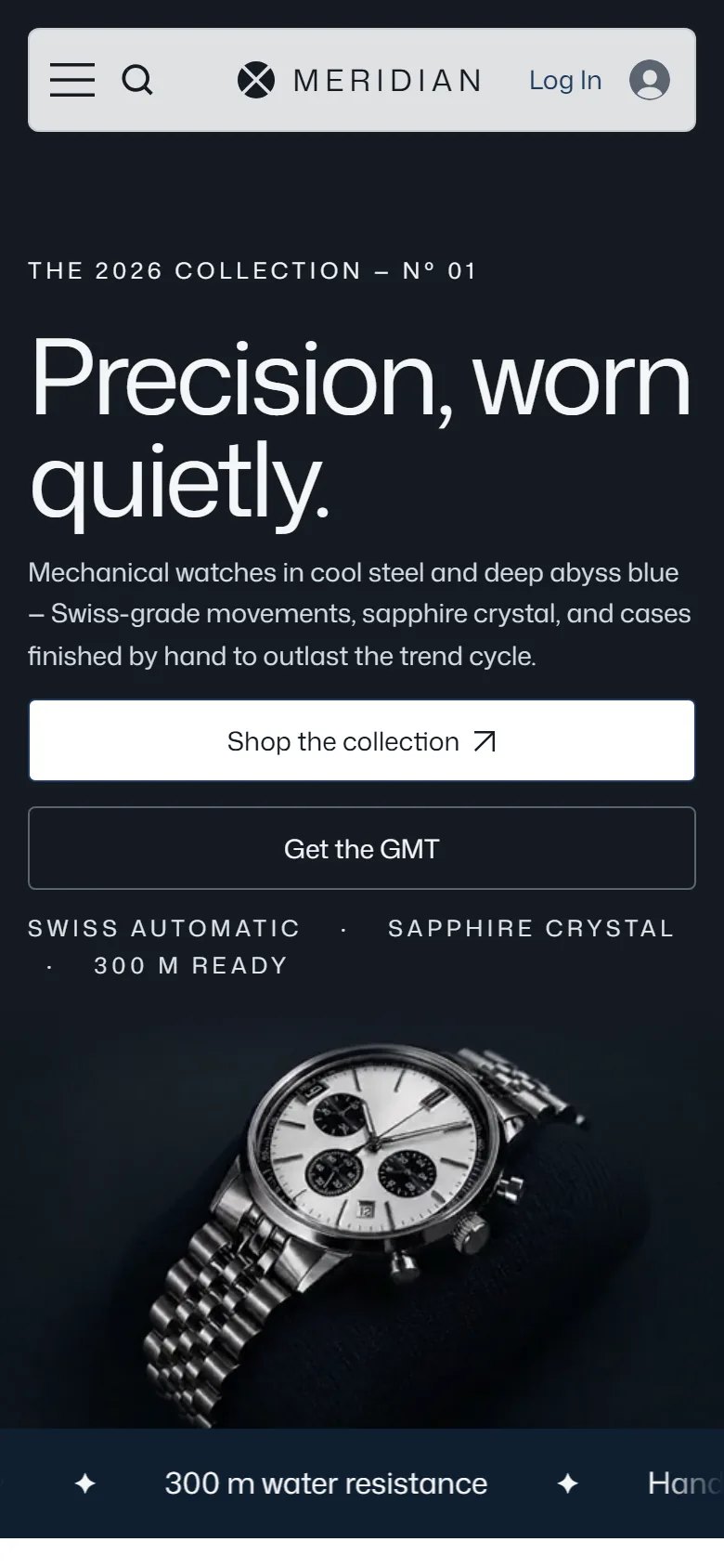 Meridian eCom homepage on a phone