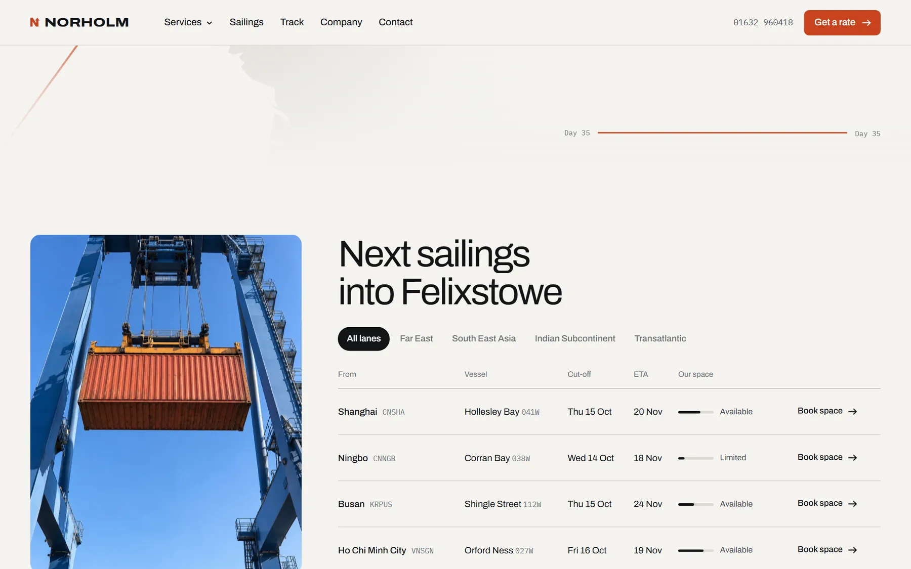 Norholm Freight website, screen 4