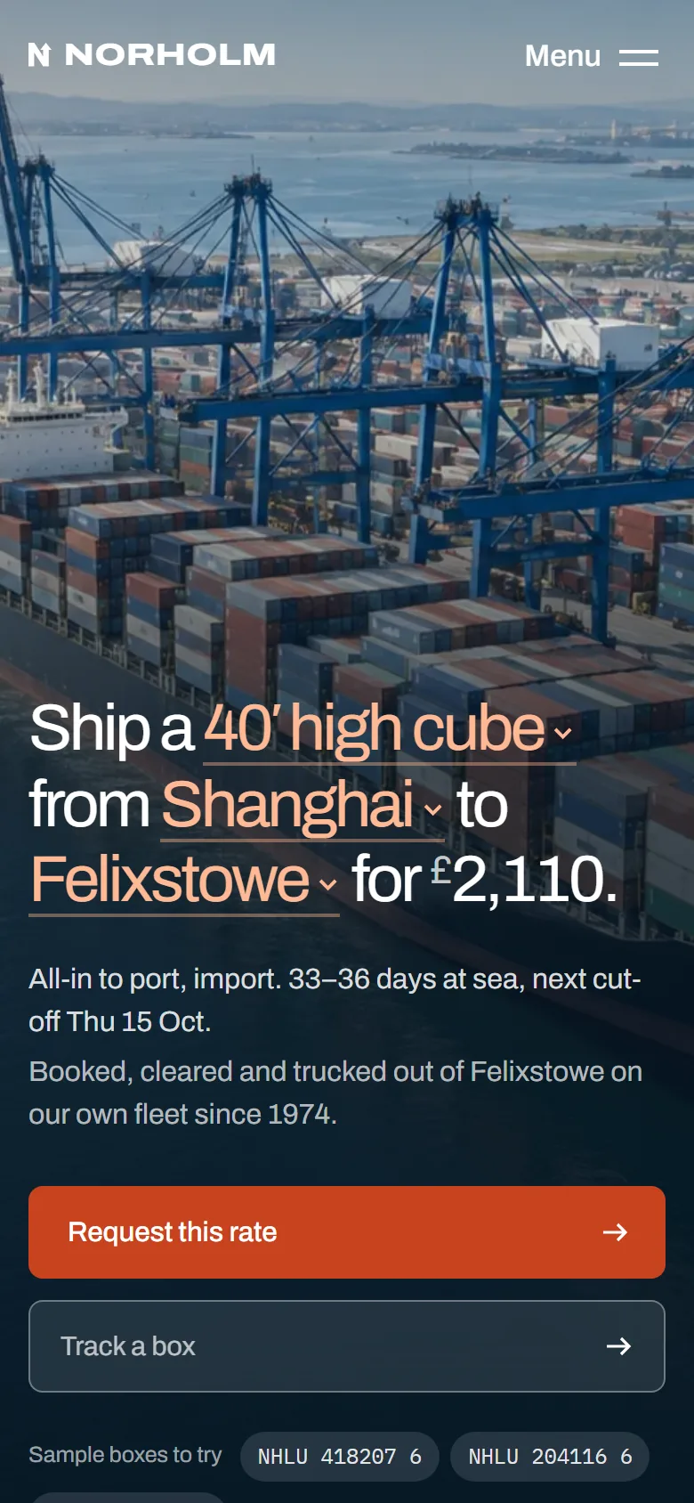 Norholm Freight homepage on a phone