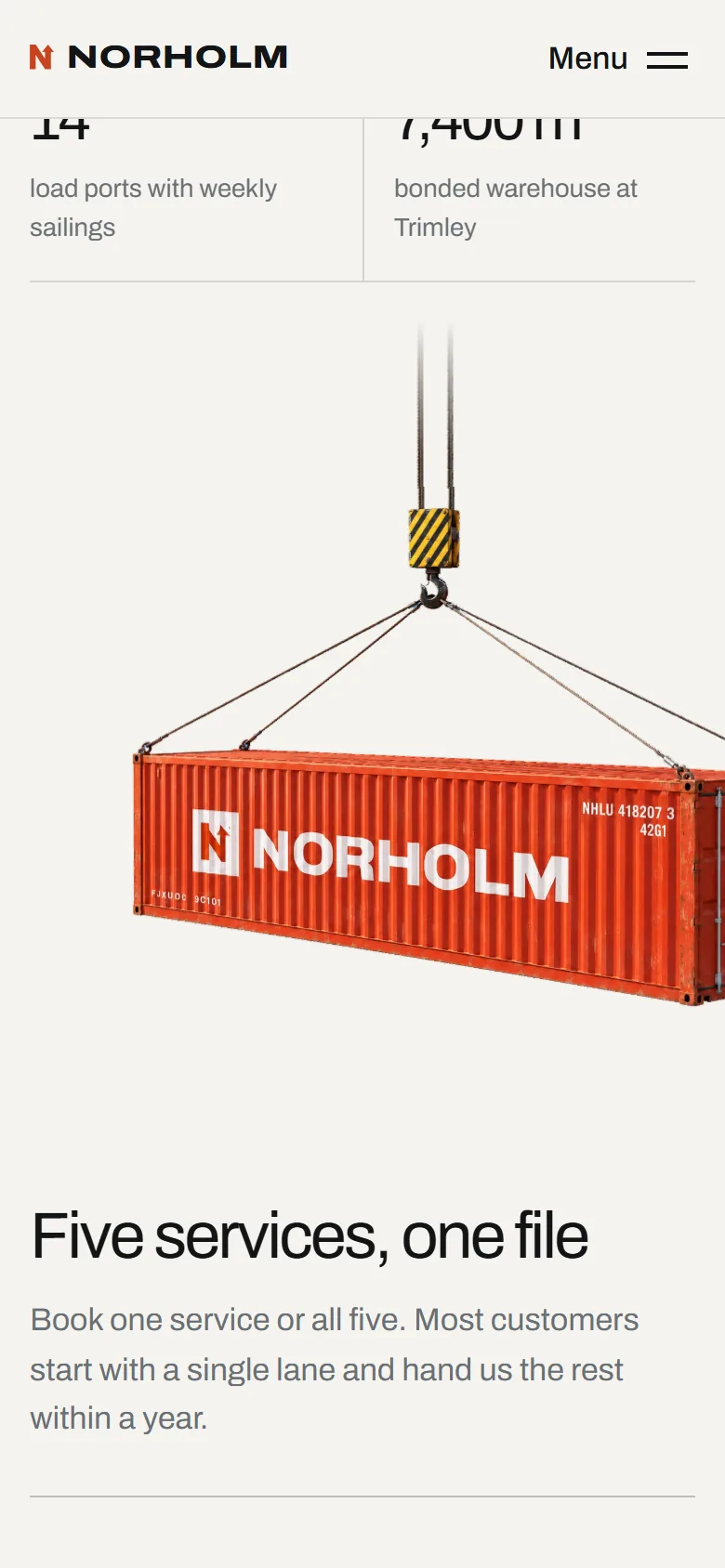 Norholm Freight further down the homepage on a phone