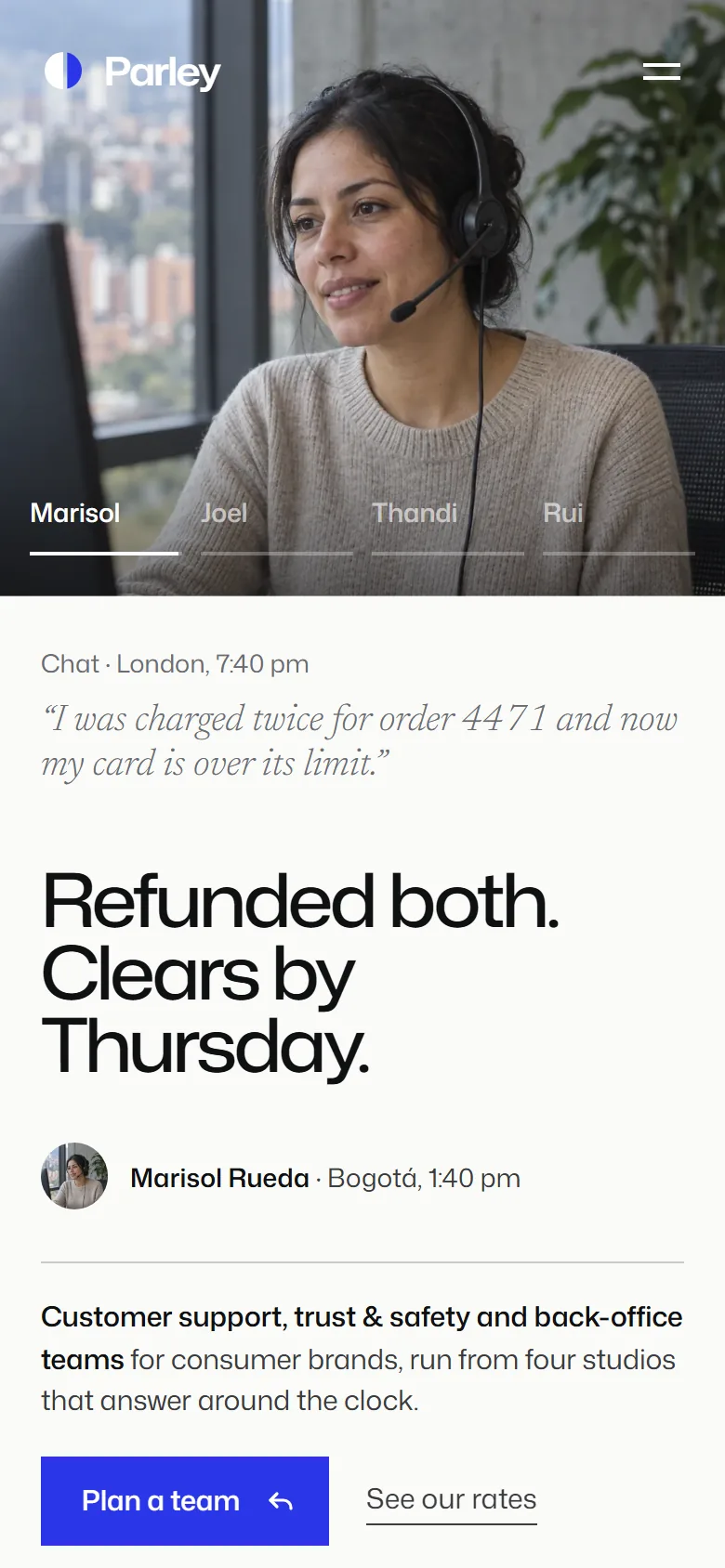 Parley homepage on a phone