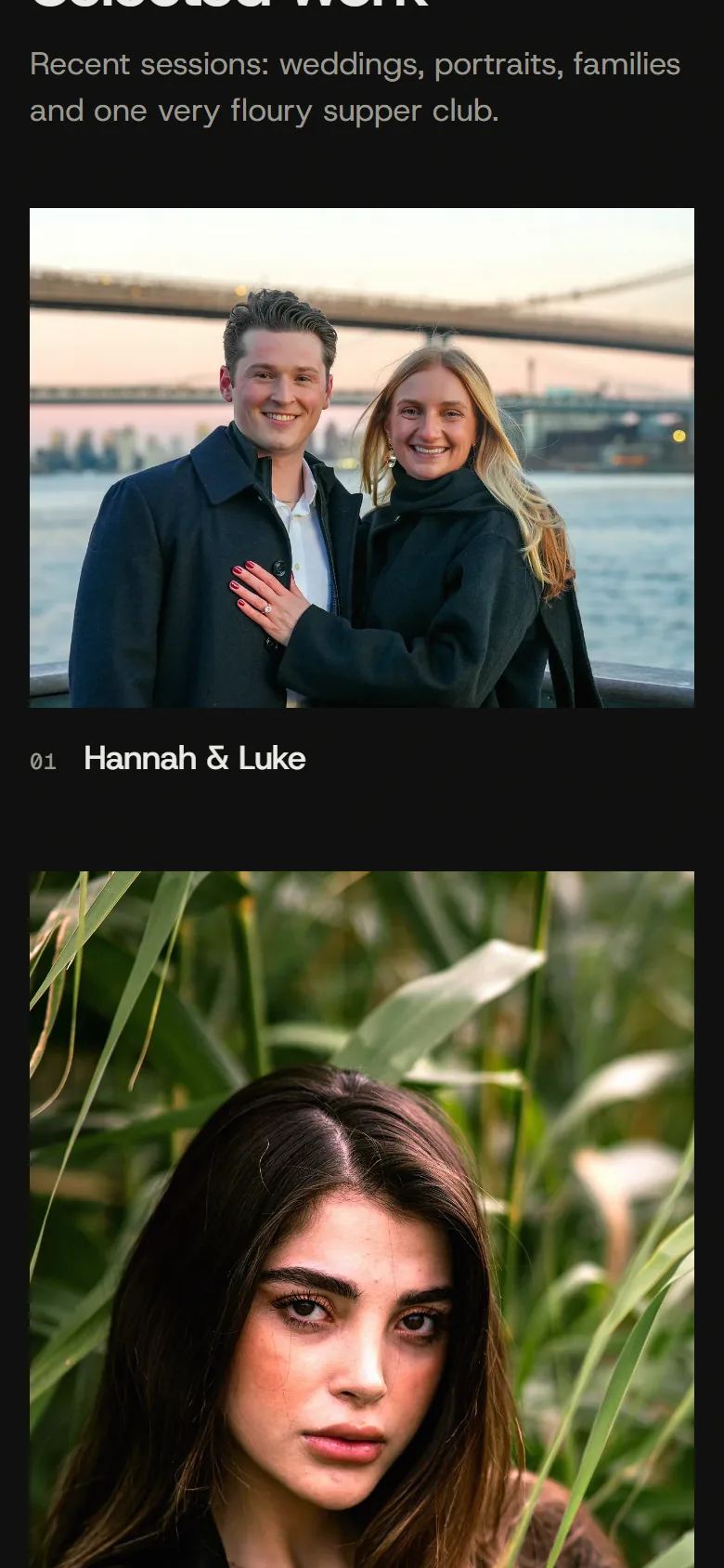 Photofolio further down the homepage on a phone