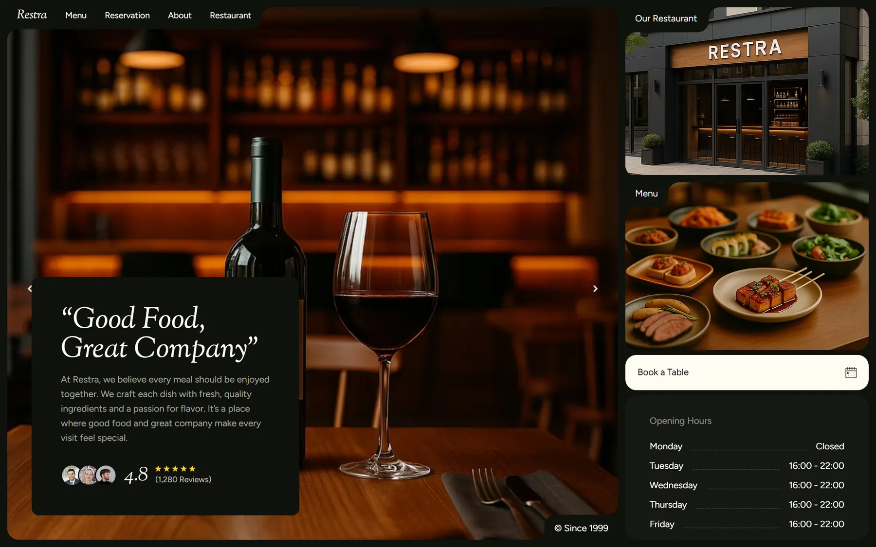 Restra homepage on desktop