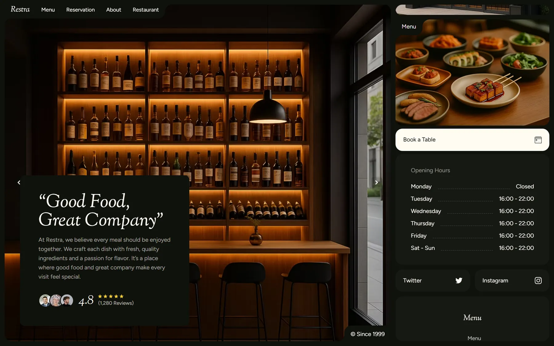 Restra, further down the homepage