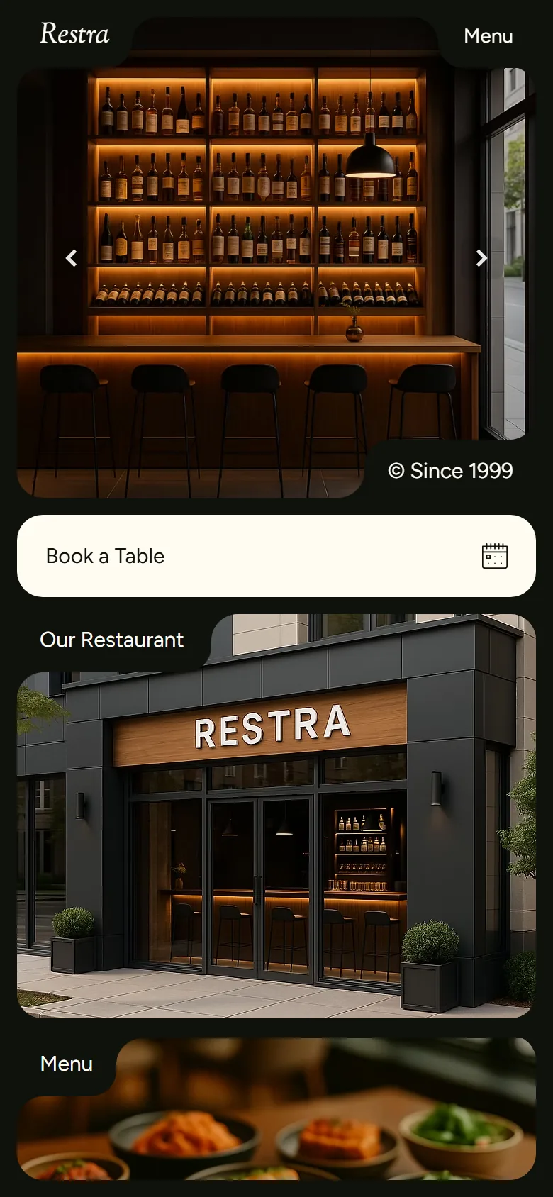 Restra homepage on a phone