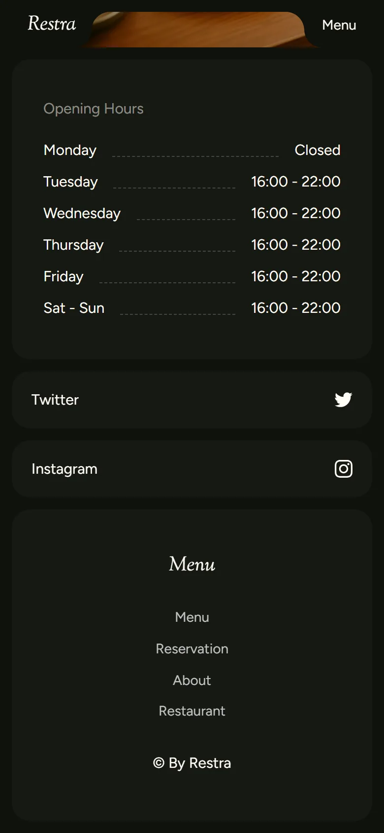 Restra further down the homepage on a phone