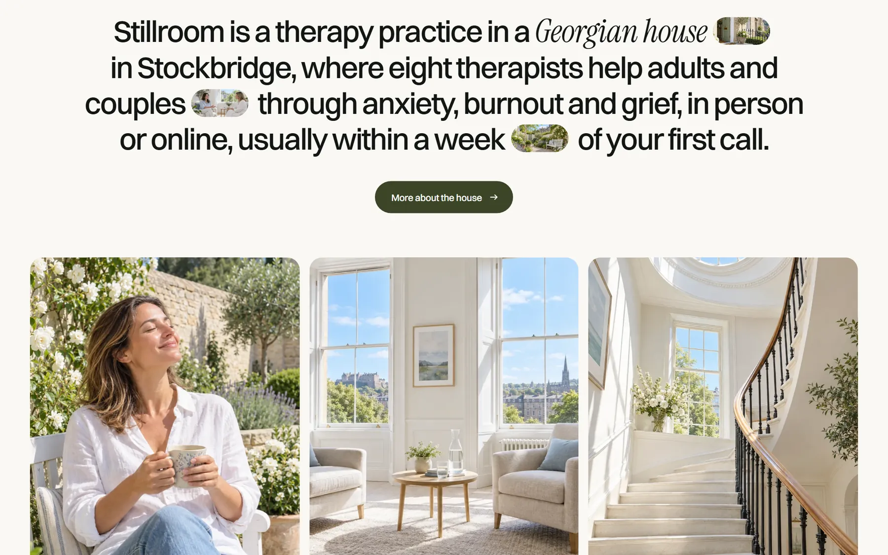 Stillroom, further down the homepage
