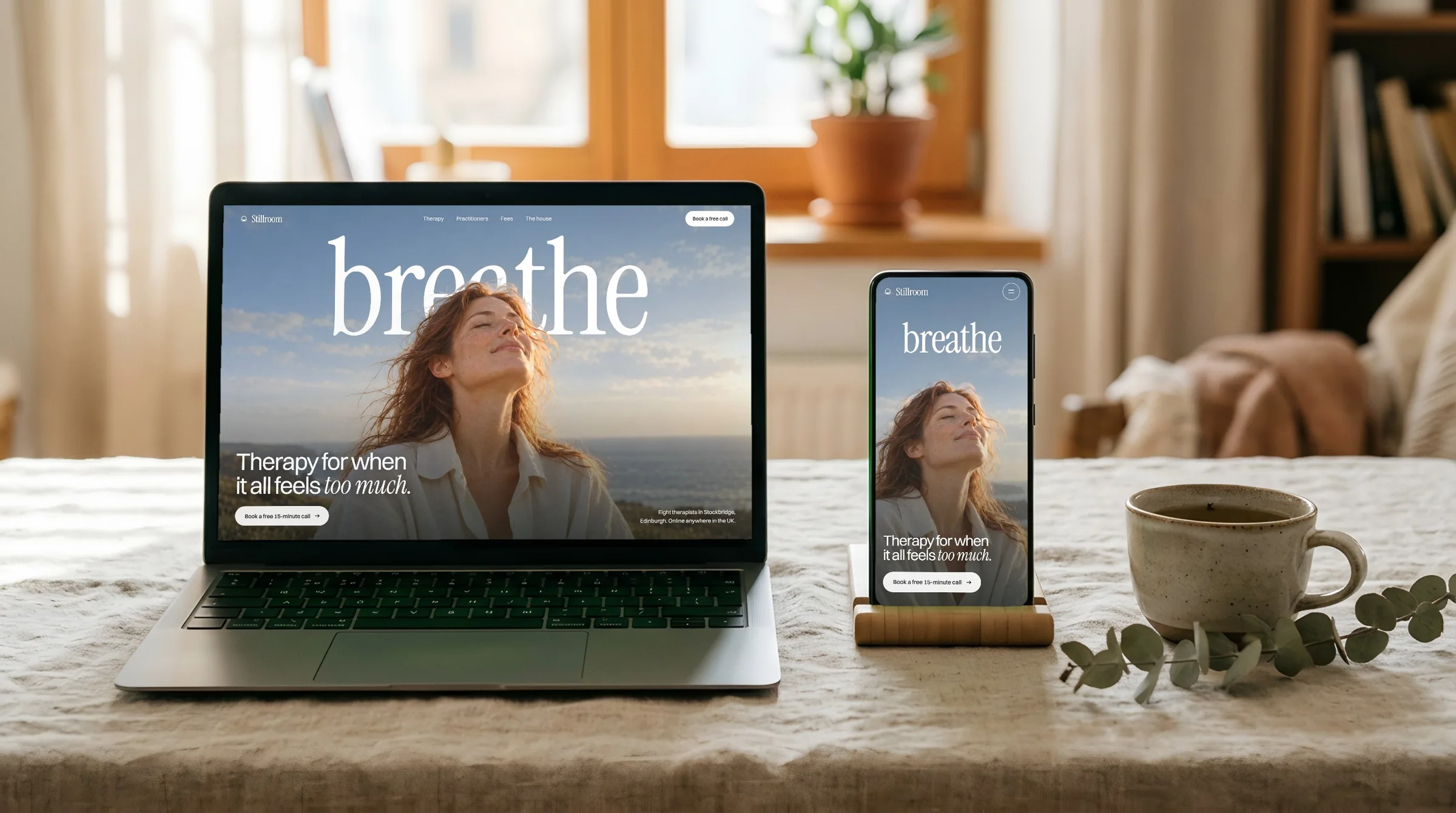 The Stillroom website on a laptop and a phone