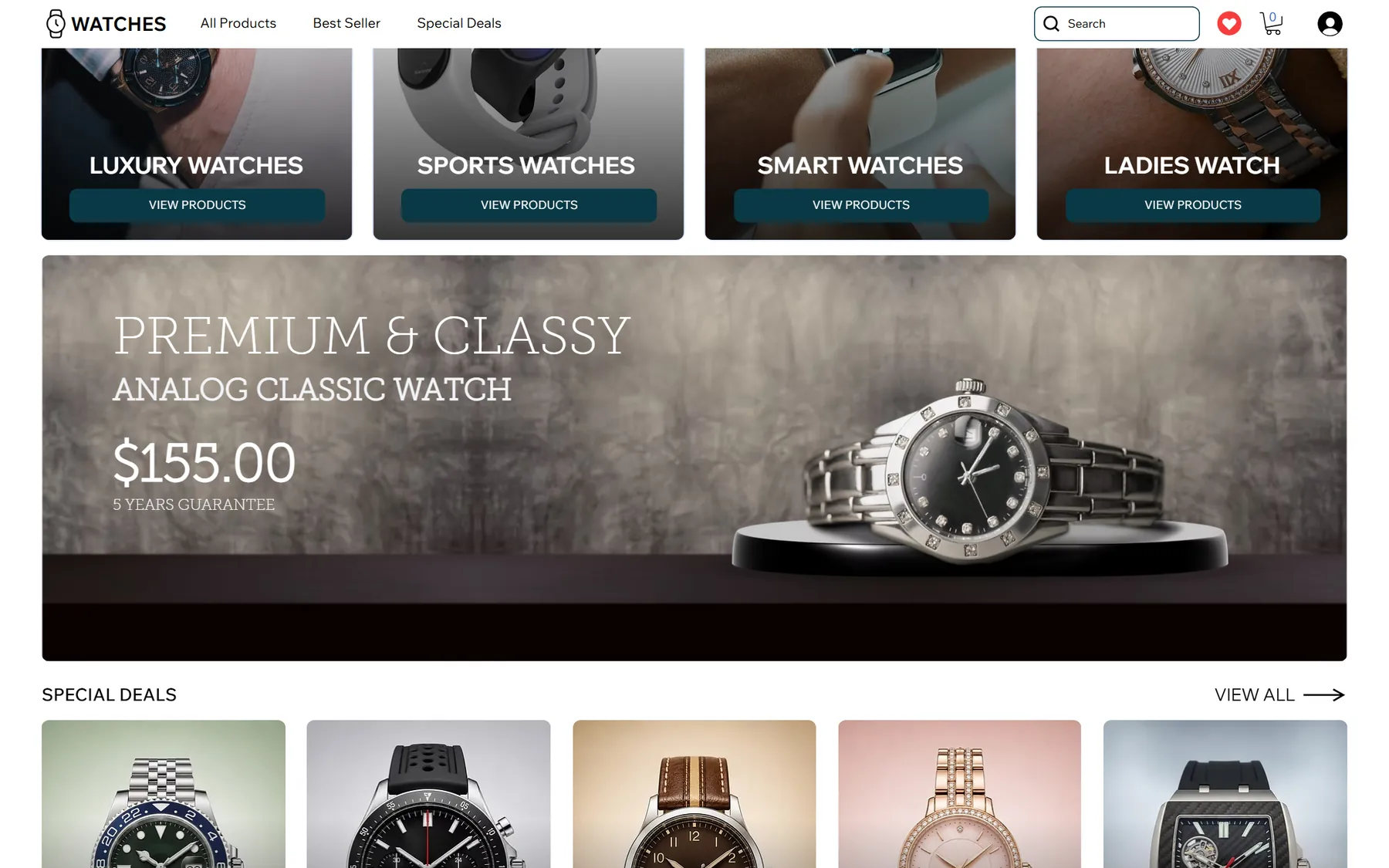 Watches, further down the homepage
