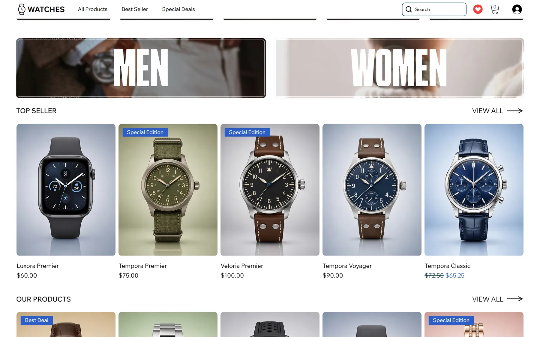 Watches, another section on desktop