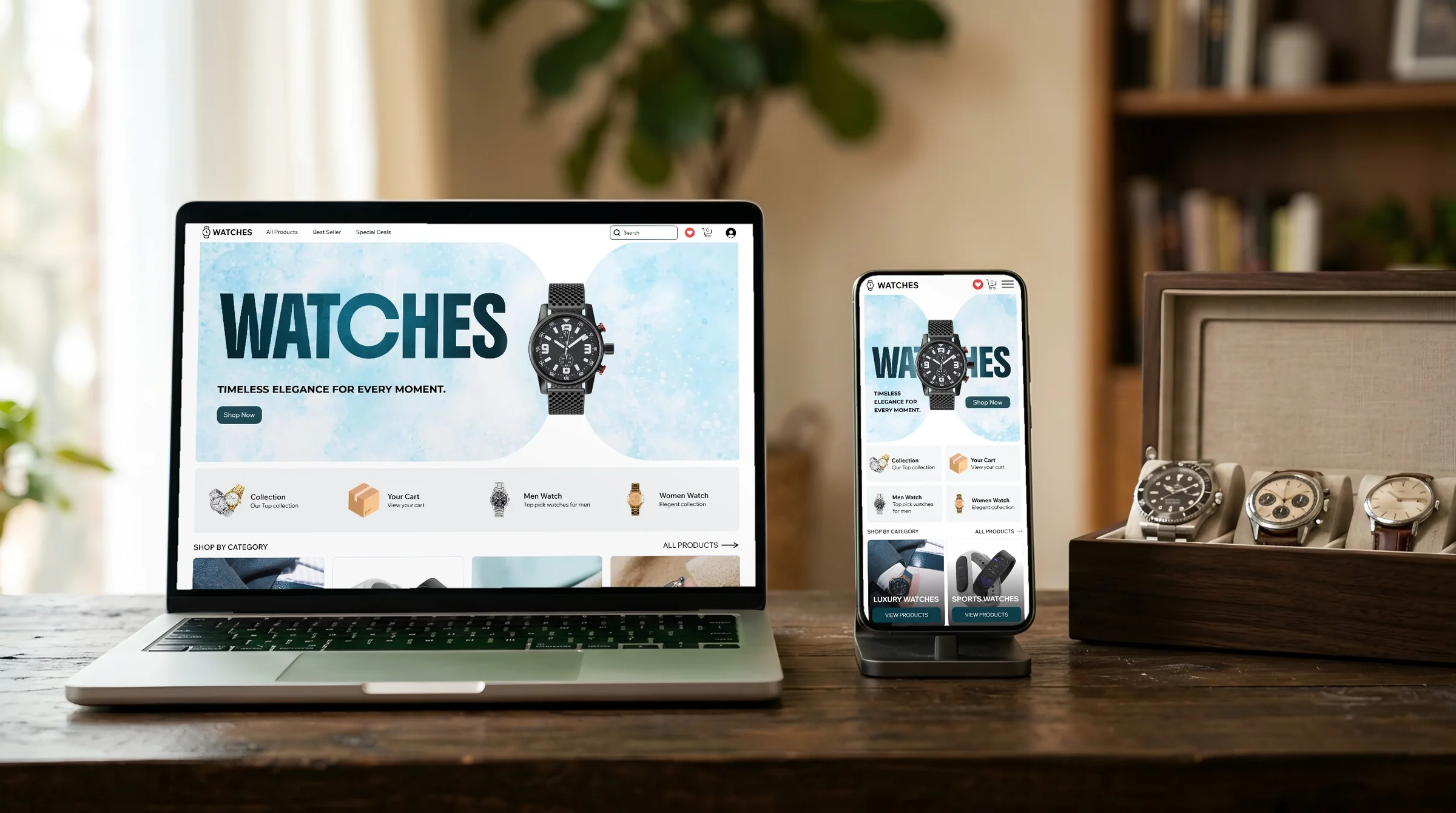The Watches website on a laptop and a phone