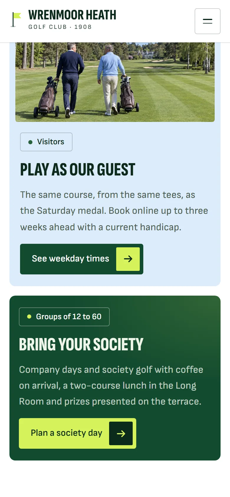Wrenmoor Heath further down the homepage on a phone